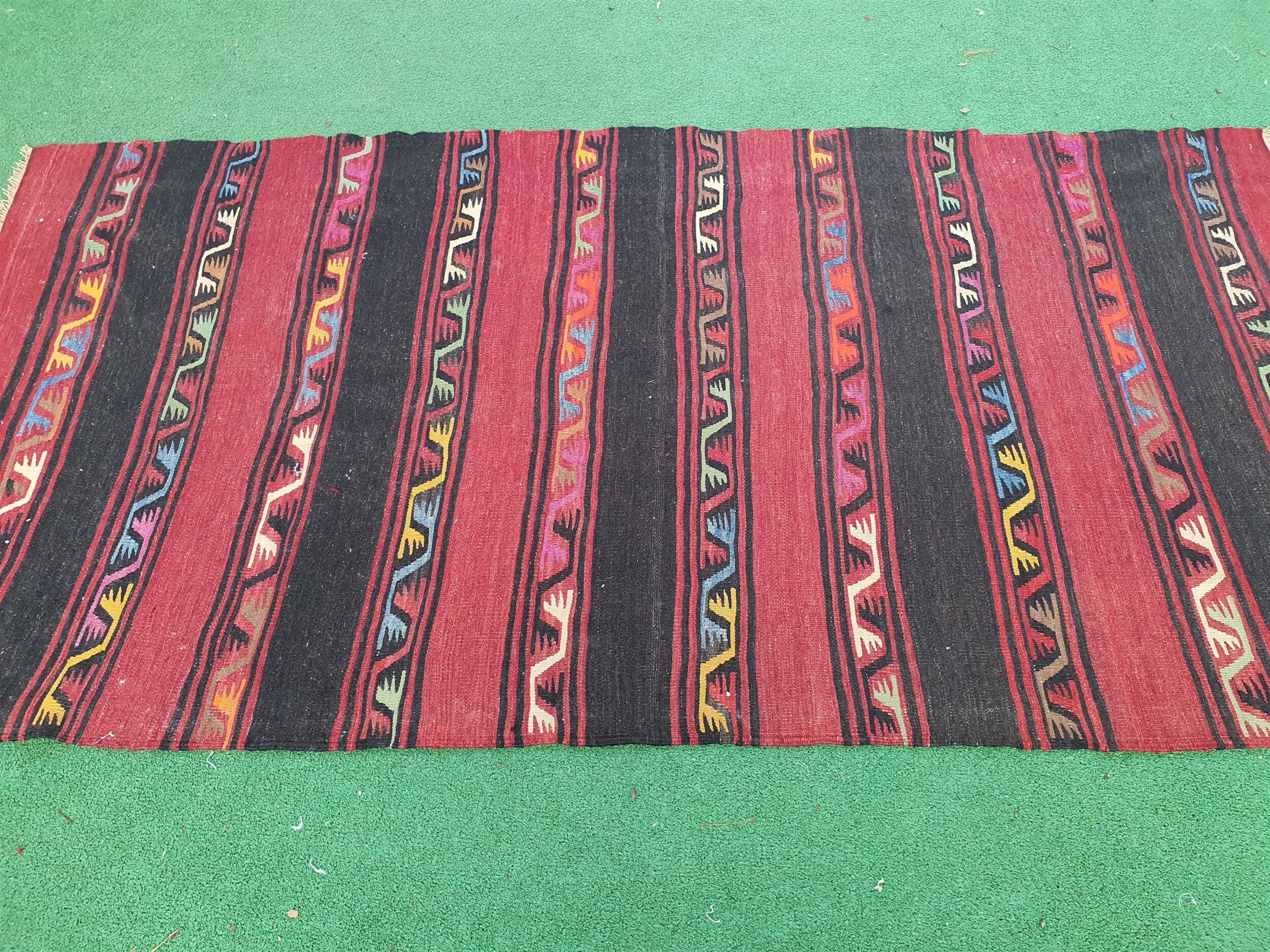Afyon Turkey Kilim Rug, 6 ft 4 in x 3 ft 3 in, Vintage Orange and Brown Striped Kilim