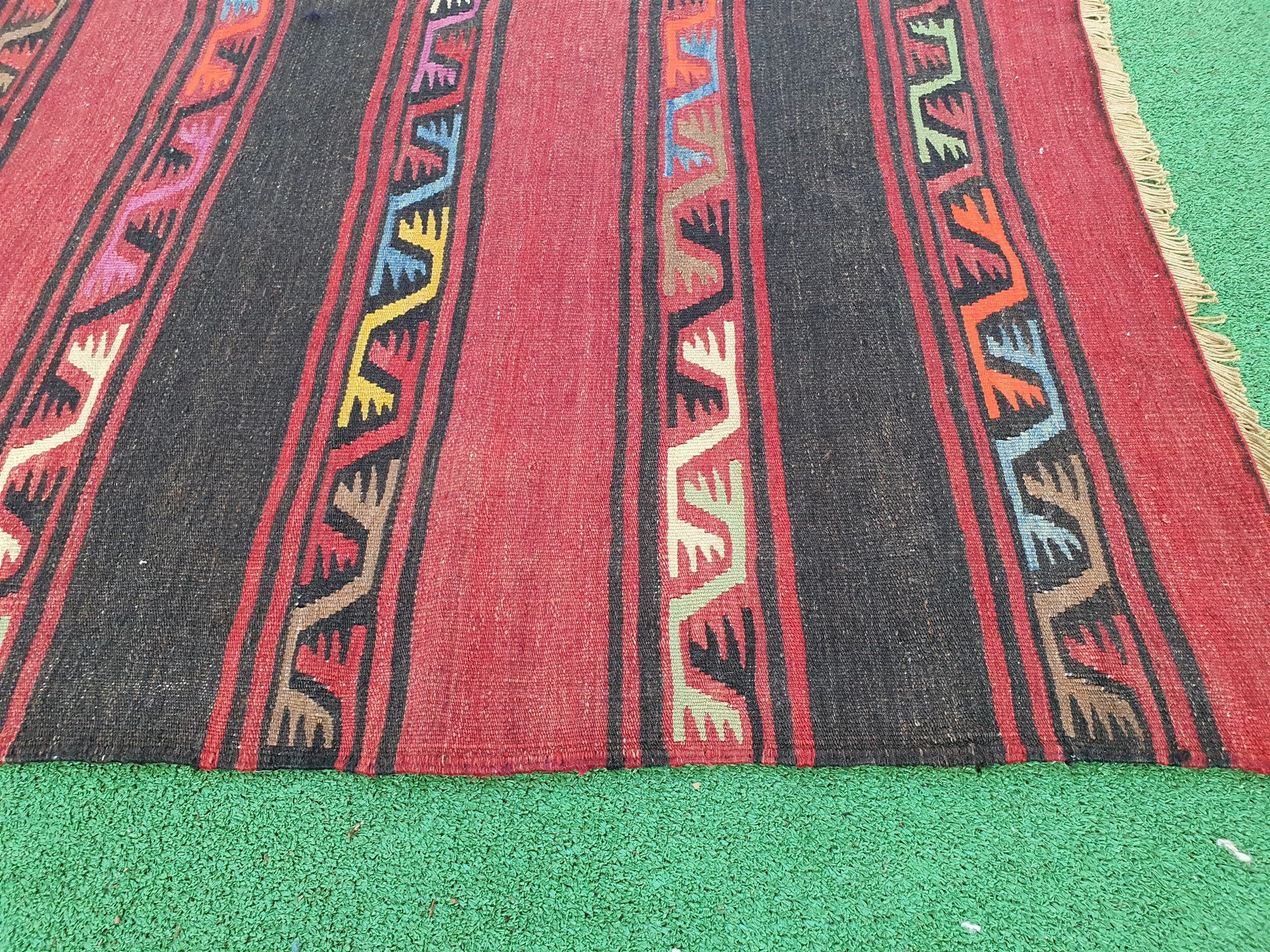 Afyon Turkey Kilim Rug, 6 ft 4 in x 3 ft 3 in, Vintage Orange and Brown Striped Kilim