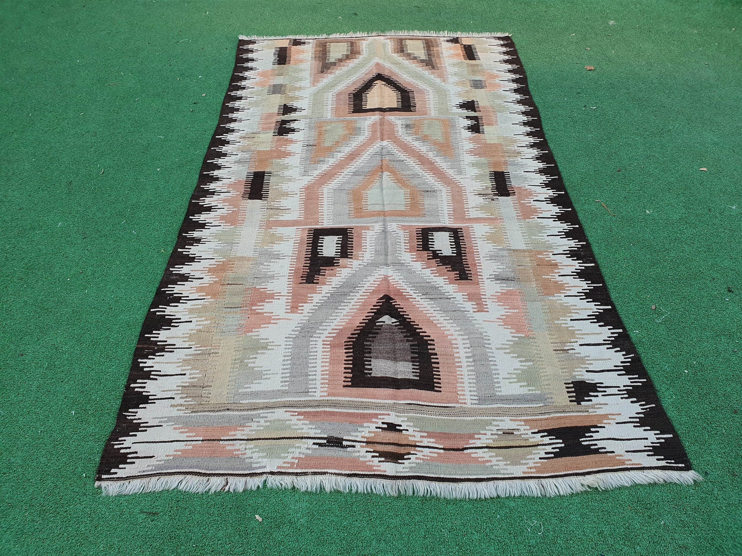 Konya Turkey Vintage Decor Persian Area Living Room Kilim Rug, Moroccan Style Handwoven Wool Rug, Bohemian Rustic Rug, 6'6''x 3'8'' feet