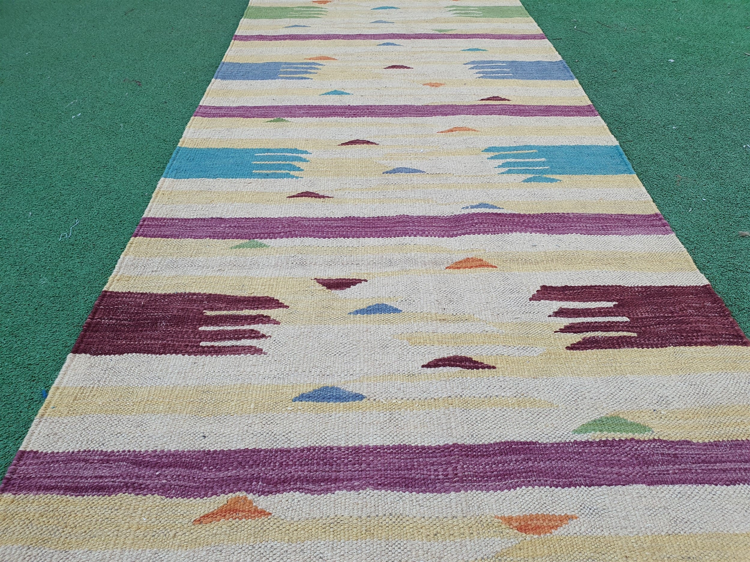 Turkish Kilim Runner Rug 15 x 2 ft Long Pale Green Grey Narrow Entryway or Hallway Passage Rug, Persian Rug for Kitchen Bedroom or Corridor