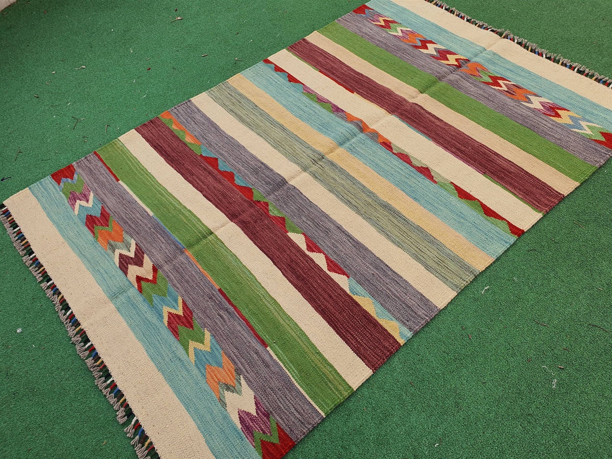 Oushak Kilim Rug, 5 x 3 ft Multi Color Turkish Carpet Moroccan Rug, Rustic Recycle Living Room Floor Rug, Woollen Persian Area Kilim Rug