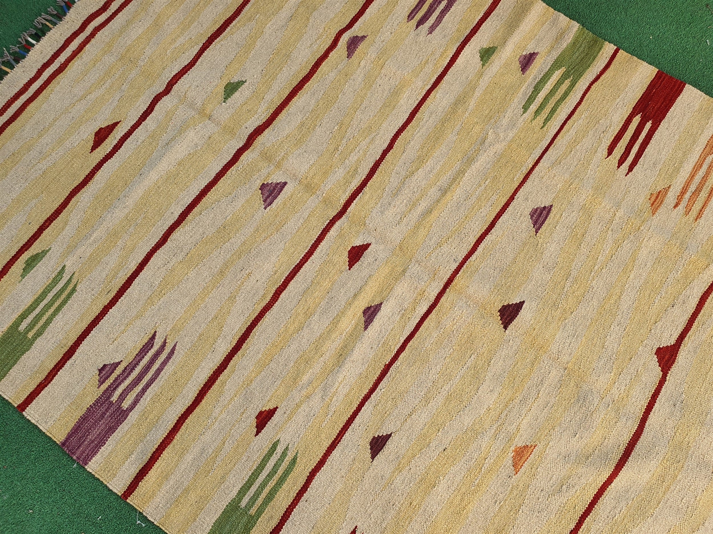 Alfombra Kilim vintage Oushak de 1,80 x 1,50 m, color verde, naranja y tostado, estilo bohemio turco, retro, para sala de estar, cocina, dormitorio, decoración persa y marroquí para el hogar