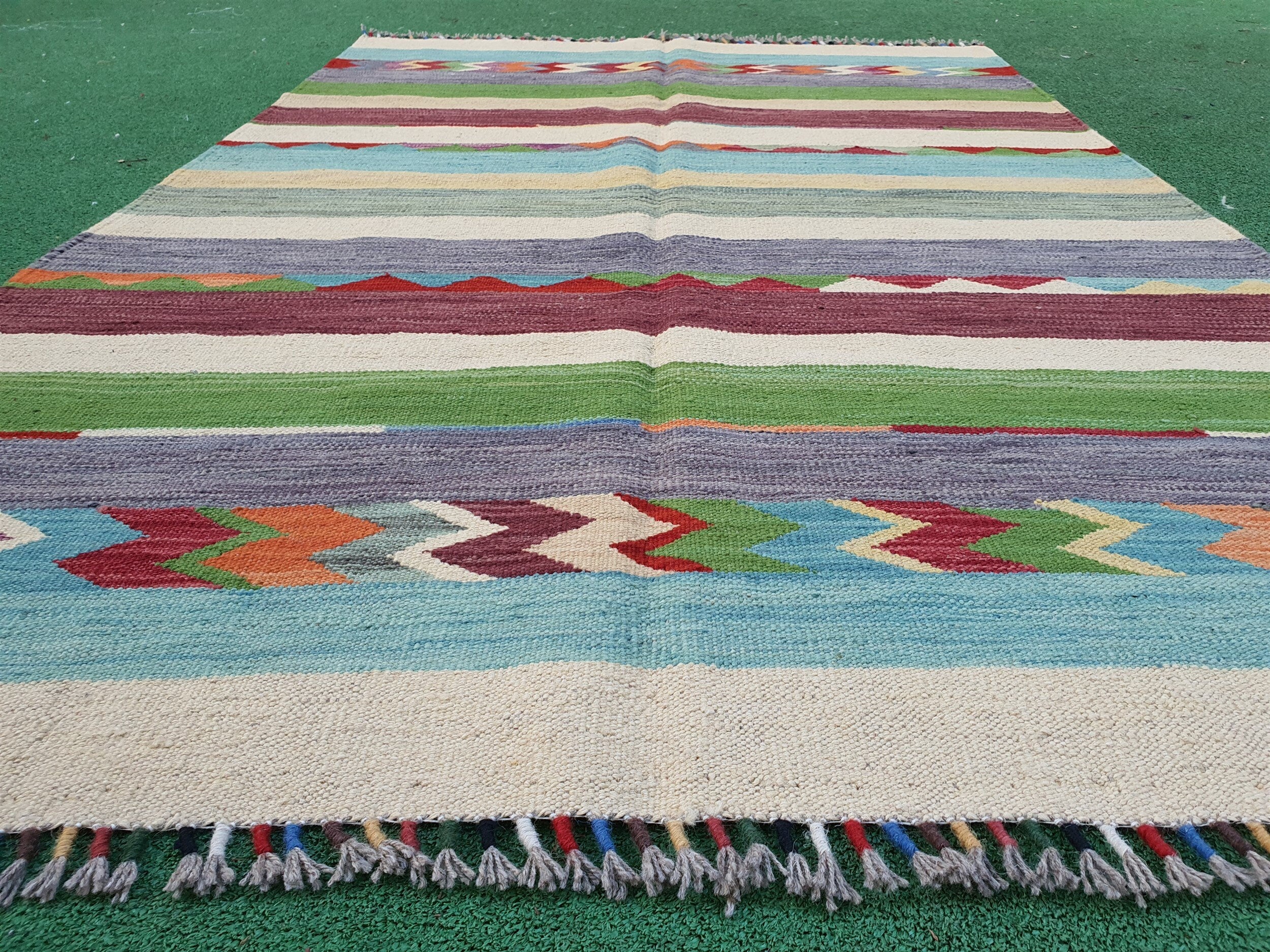 Oushak Kilim Rug, 5 x 3 ft Multi Color Turkish Carpet Moroccan Rug, Rustic Recycle Living Room Floor Rug, Woollen Persian Area Kilim Rug