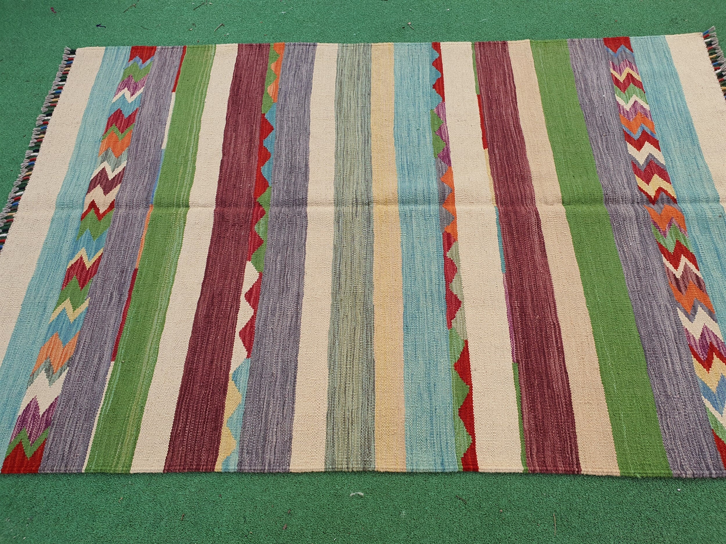 Oushak Kilim Rug, 5 x 3 ft Multi Color Turkish Carpet Moroccan Rug, Rustic Recycle Living Room Floor Rug, Woollen Persian Area Kilim Rug