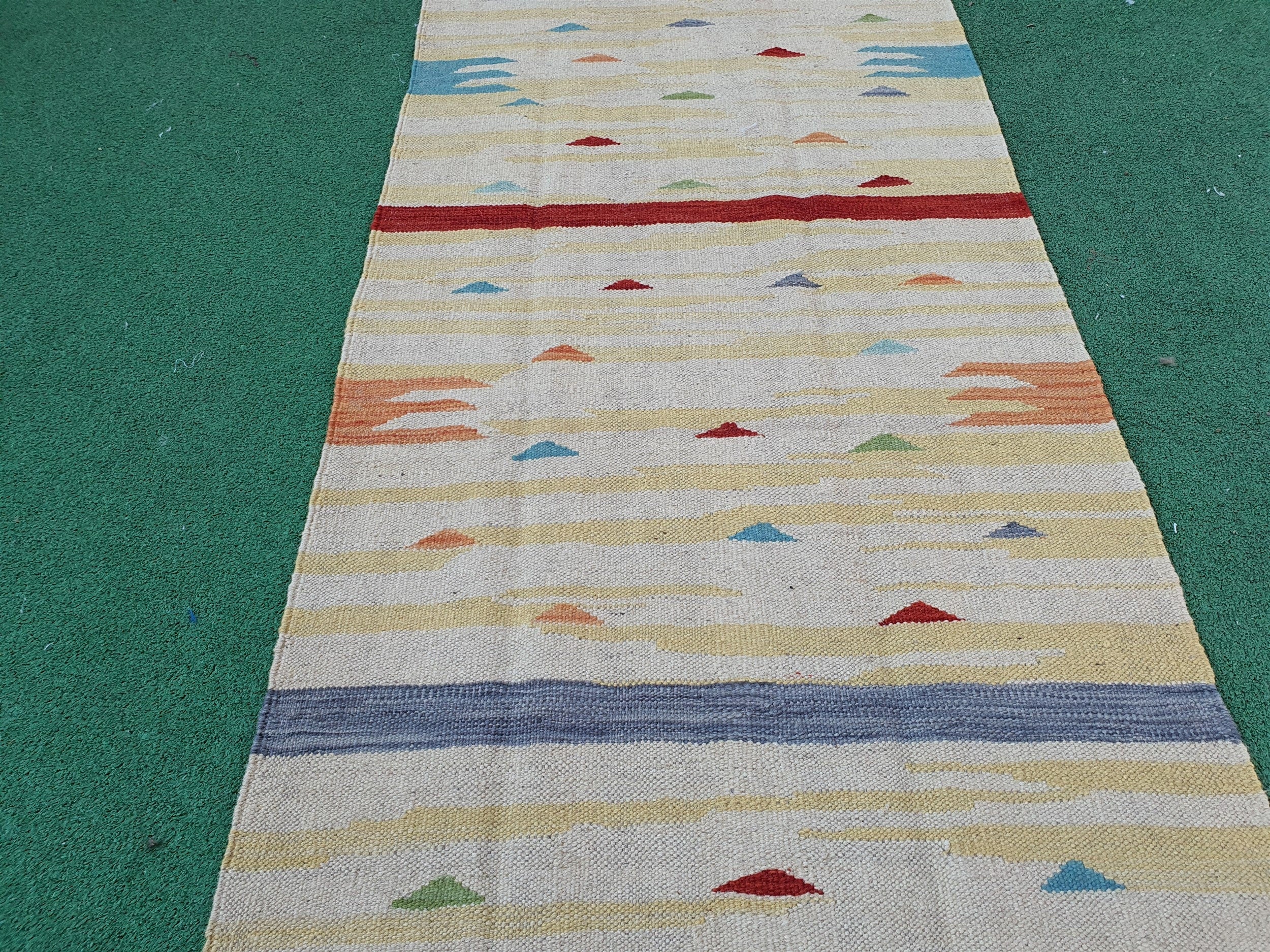 Kilim Runner Rug, Handmade Organic Wool Runner Rug, 16'14"x2'5" feet