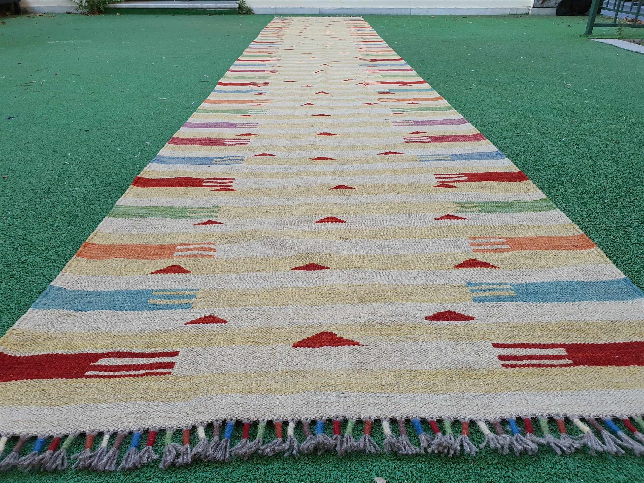 Kilim Runner Rug, Handmade Organic Wool Runner Rug, Tribal Nomadic Moroccan Bohemian Hallway Rug, Rustic Decor Persian Area Rug ''16"x2'7"