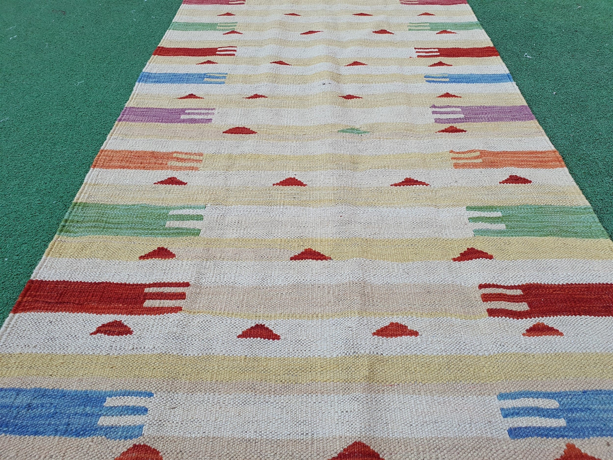 Kilim Runner Rug, Handmade Organic Wool Runner Rug, Tribal Nomadic Moroccan Bohemian Hallway Rug, Rustic Decor Persian Area Rug ''16"x2'7"