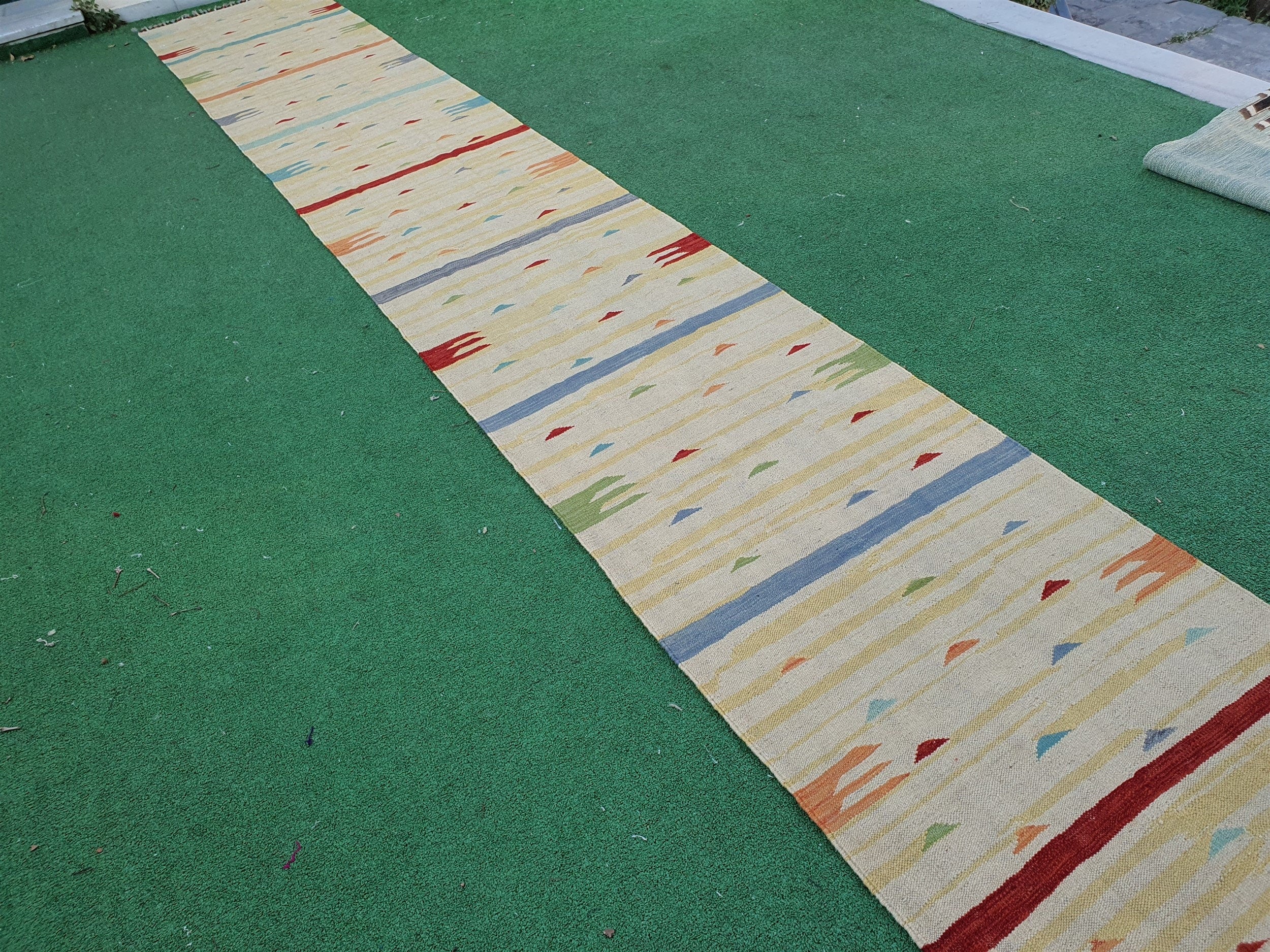 Kilim Runner Rug, Handmade Organic Wool Runner Rug, 16'14"x2'5" feet