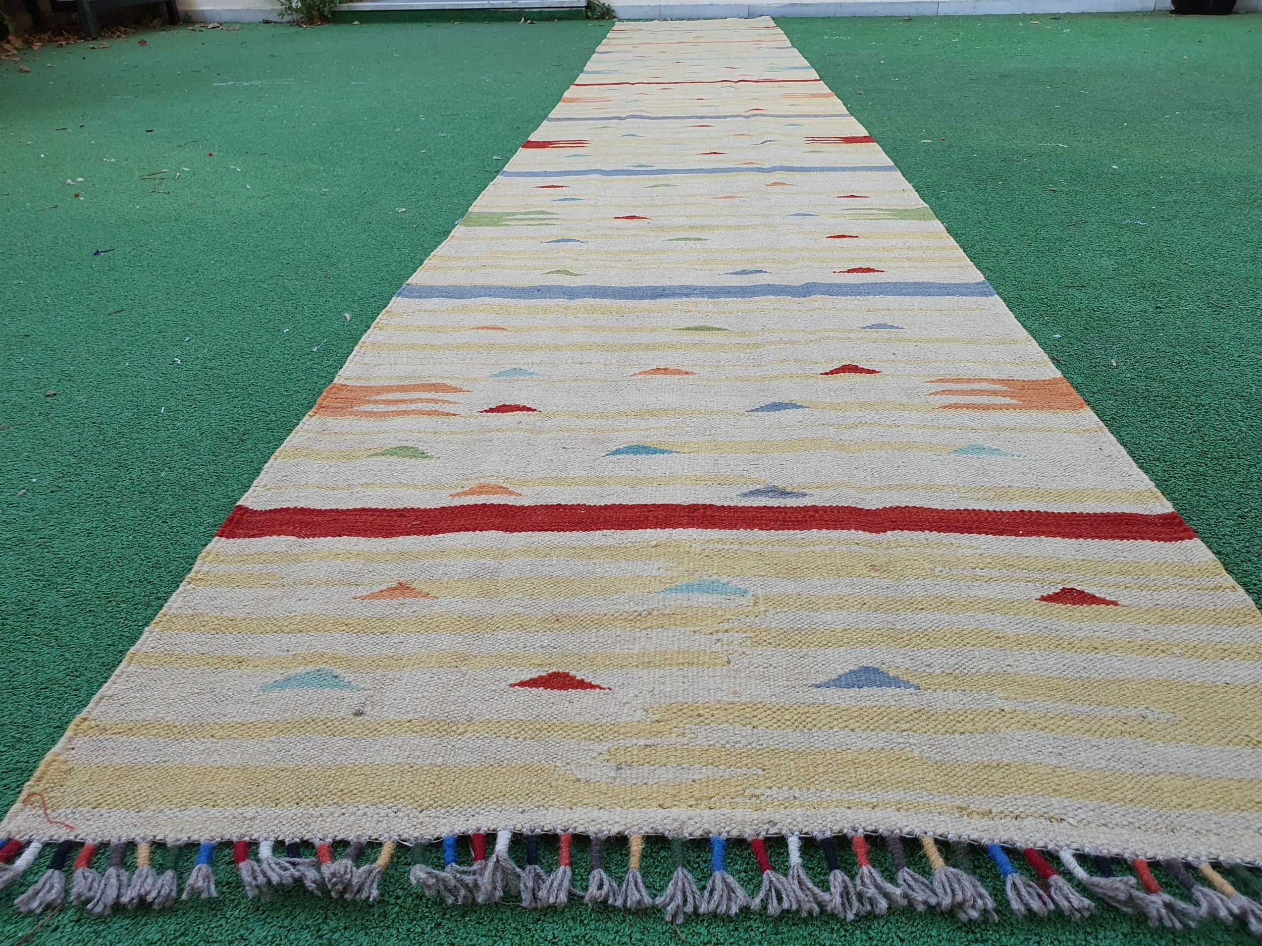 Kilim Runner Rug, Handmade Organic Wool Runner Rug, 16'14"x2'5" feet