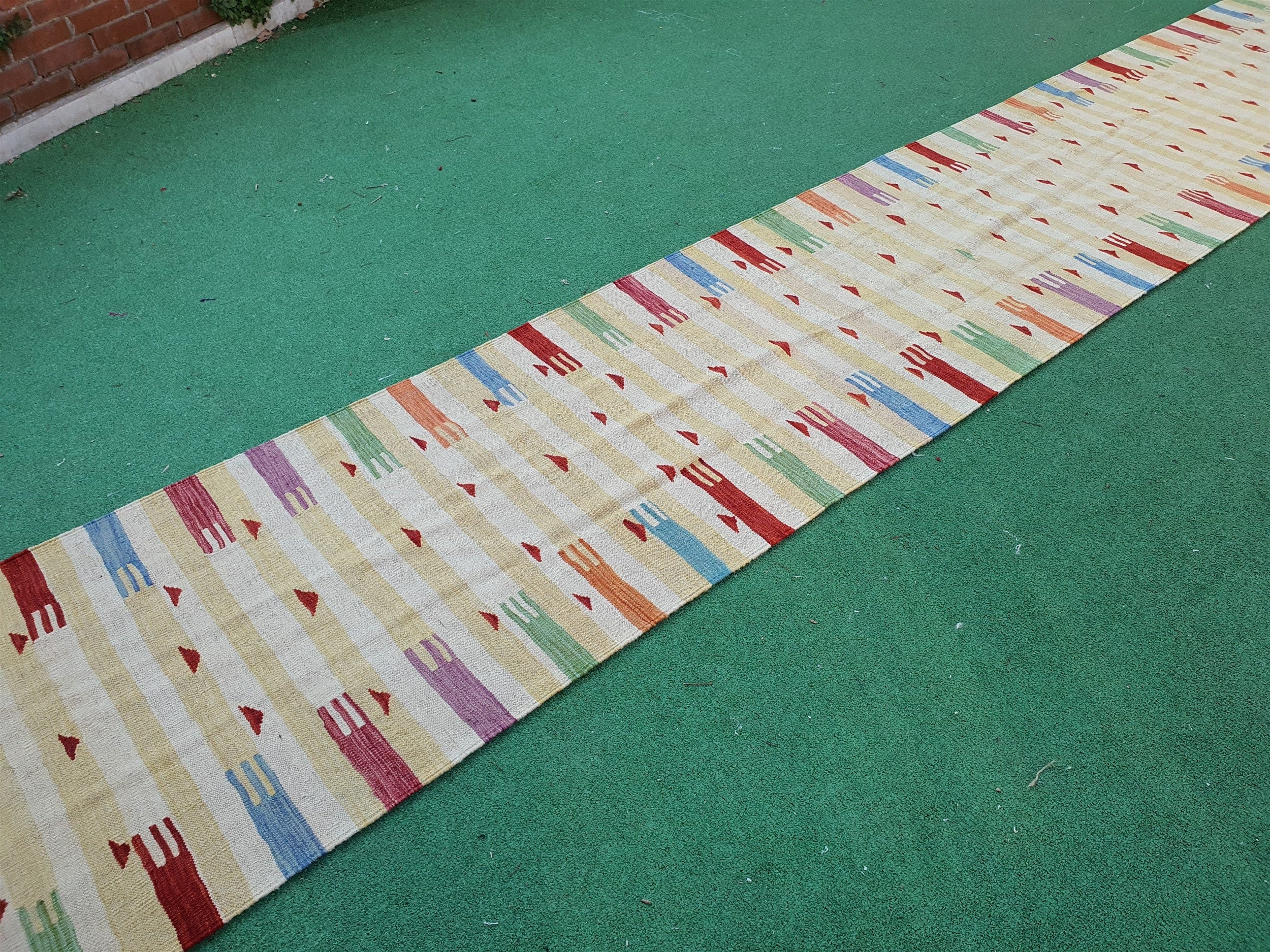 Kilim Runner Rug, Handmade Organic Wool Runner Rug, Tribal Nomadic Moroccan Bohemian Hallway Rug, Rustic Decor Persian Area Rug ''16"x2'7"