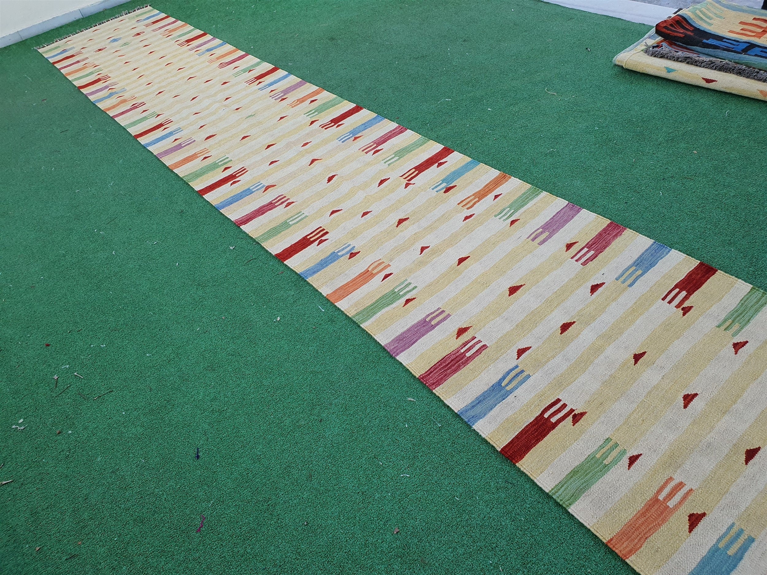 Kilim Runner Rug, Handmade Organic Wool Runner Rug, Tribal Nomadic Moroccan Bohemian Hallway Rug, Rustic Decor Persian Area Rug ''16"x2'7"