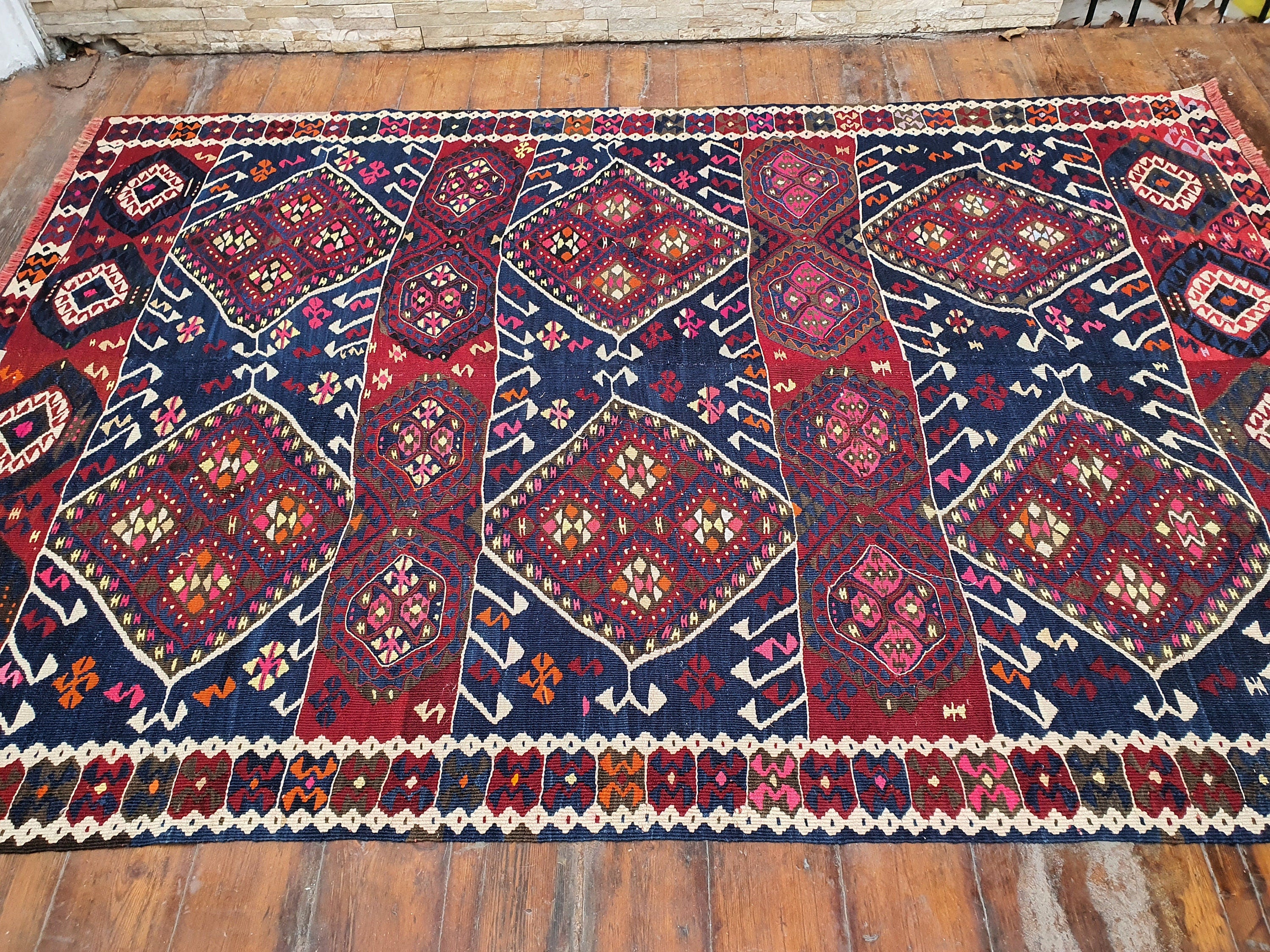 Van Turkish Kilim Rug 7 x 4 ft Handmade Natural Wool Persian Area Rug, Tribal Nomadic Boho Rustic Decor Moroccan Berber Living Room Rug