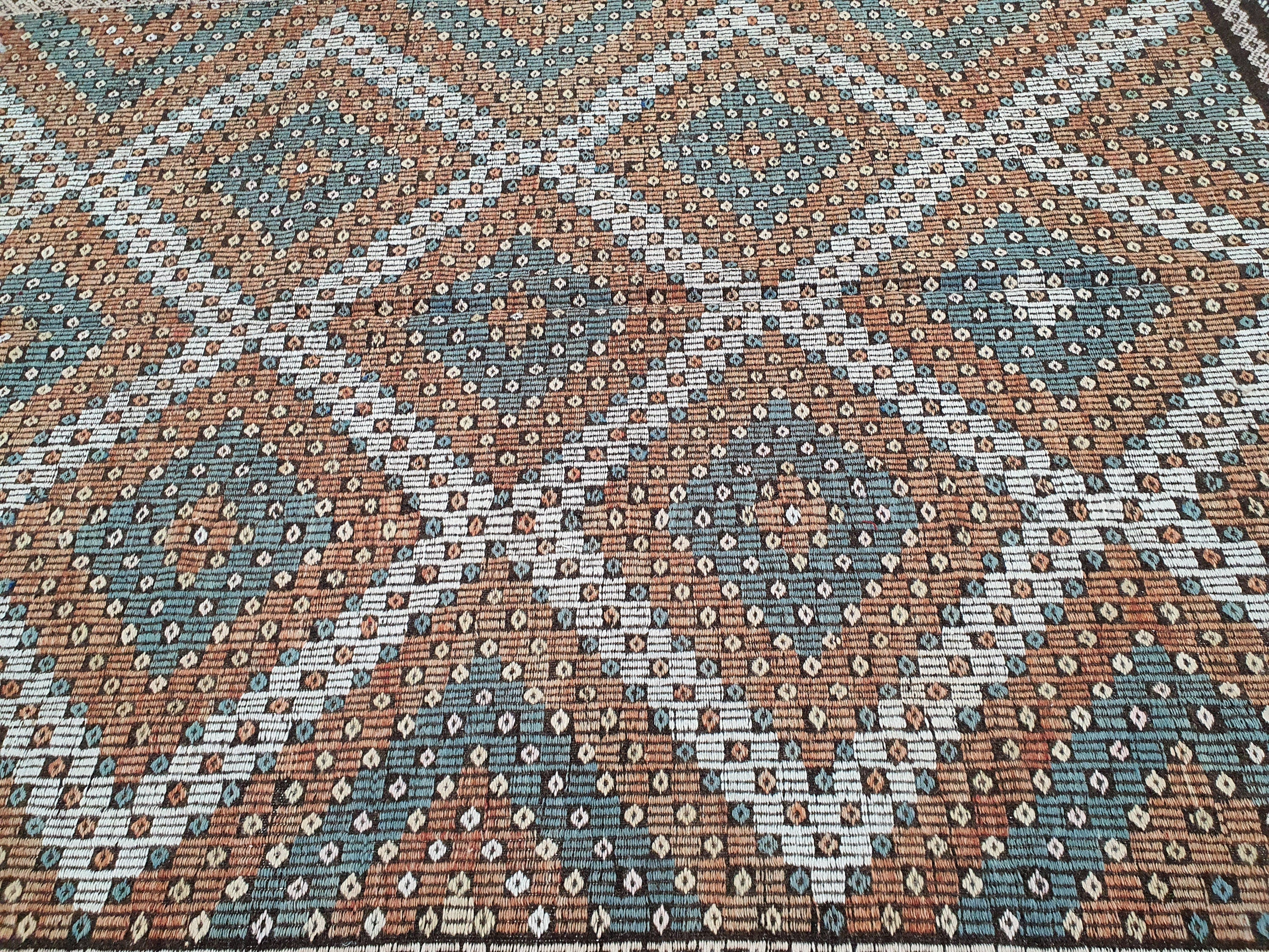Turkish Kilim Rug 11 x 7 ft Red White and Blue Rug, Vintage Southwestern Aztec Handmade Wool Kilim, Antique Persian Rustic Farmhouse Rug