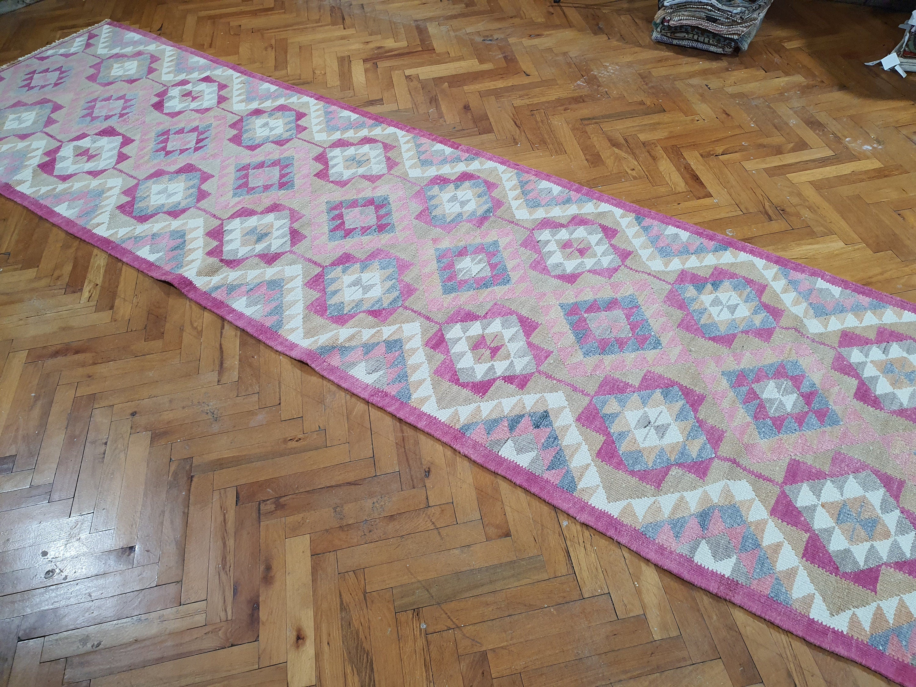 Vintage Kilim Runner Rug 12 x 3 ft