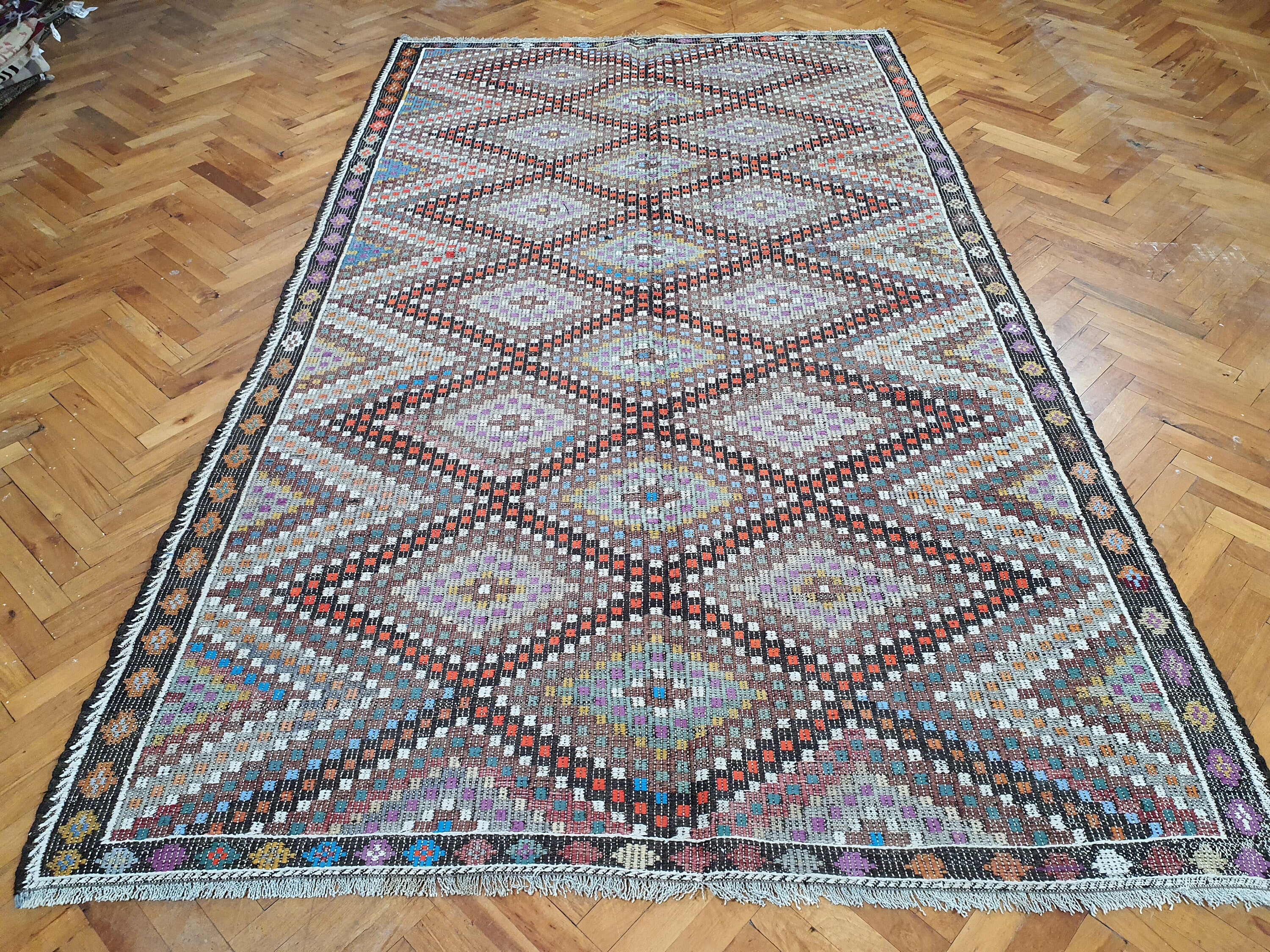 Alfombra de lana tejida a mano estilo marroquí con decoración vintage, estilo persa, estilo bohemio, estilo turco colorido, 9'2'' x 5'4''