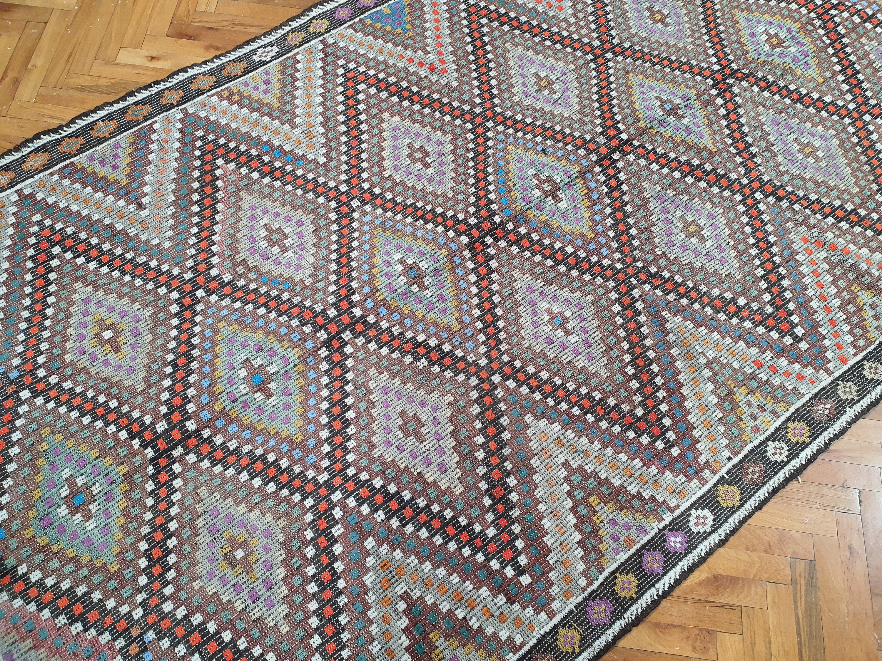Vintage Decor Persian Area Kilim Living Room, Moroccan Style Handwoven Wool Rug, Bohemian Decor Rustic Rug, Colorful Turkish Rug 9'2''x5'4''