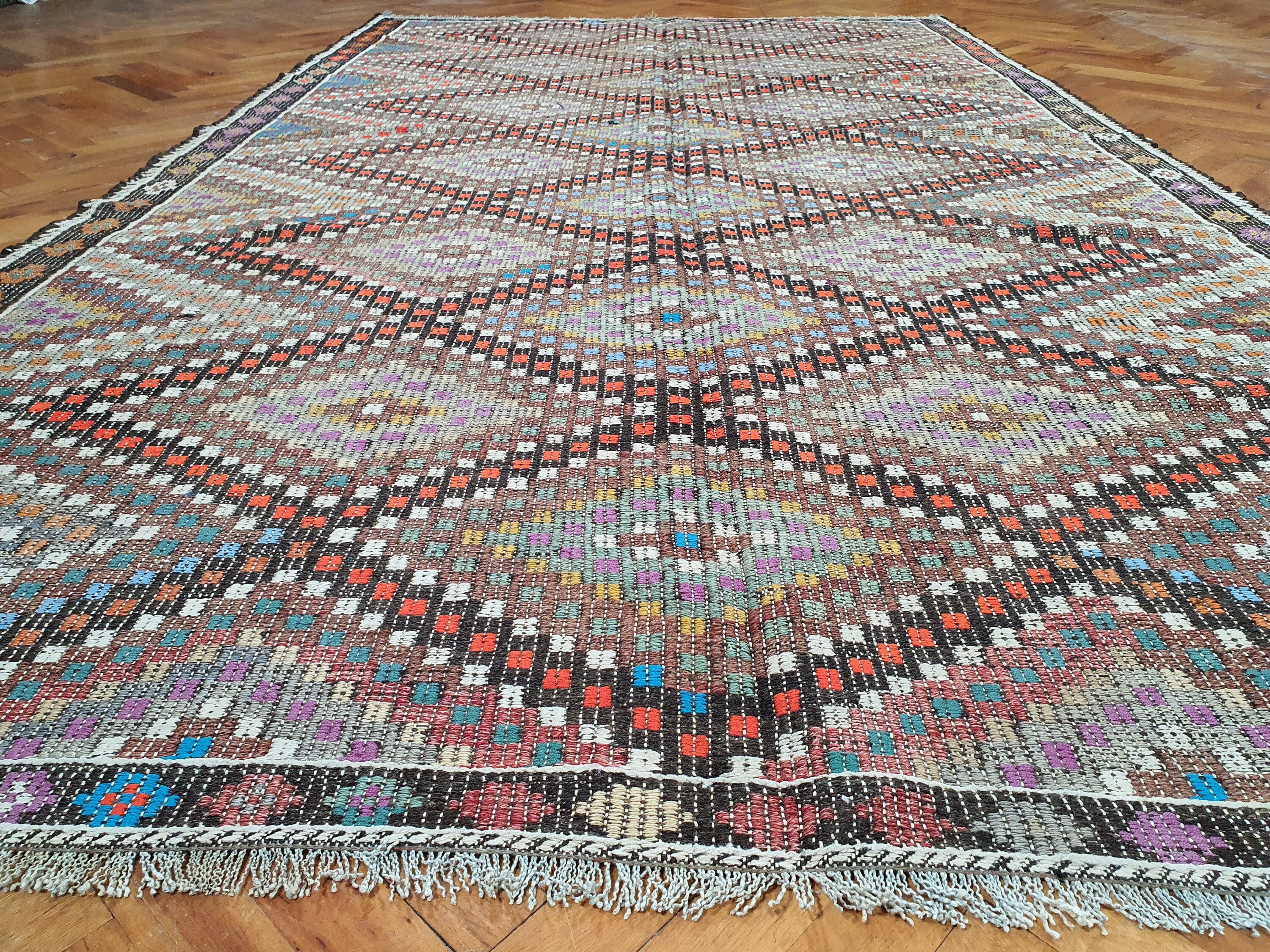 Vintage Decor Persian Area Kilim Living Room, Moroccan Style Handwoven Wool Rug, Bohemian Decor Rustic Rug, Colorful Turkish Rug 9'2''x5'4''