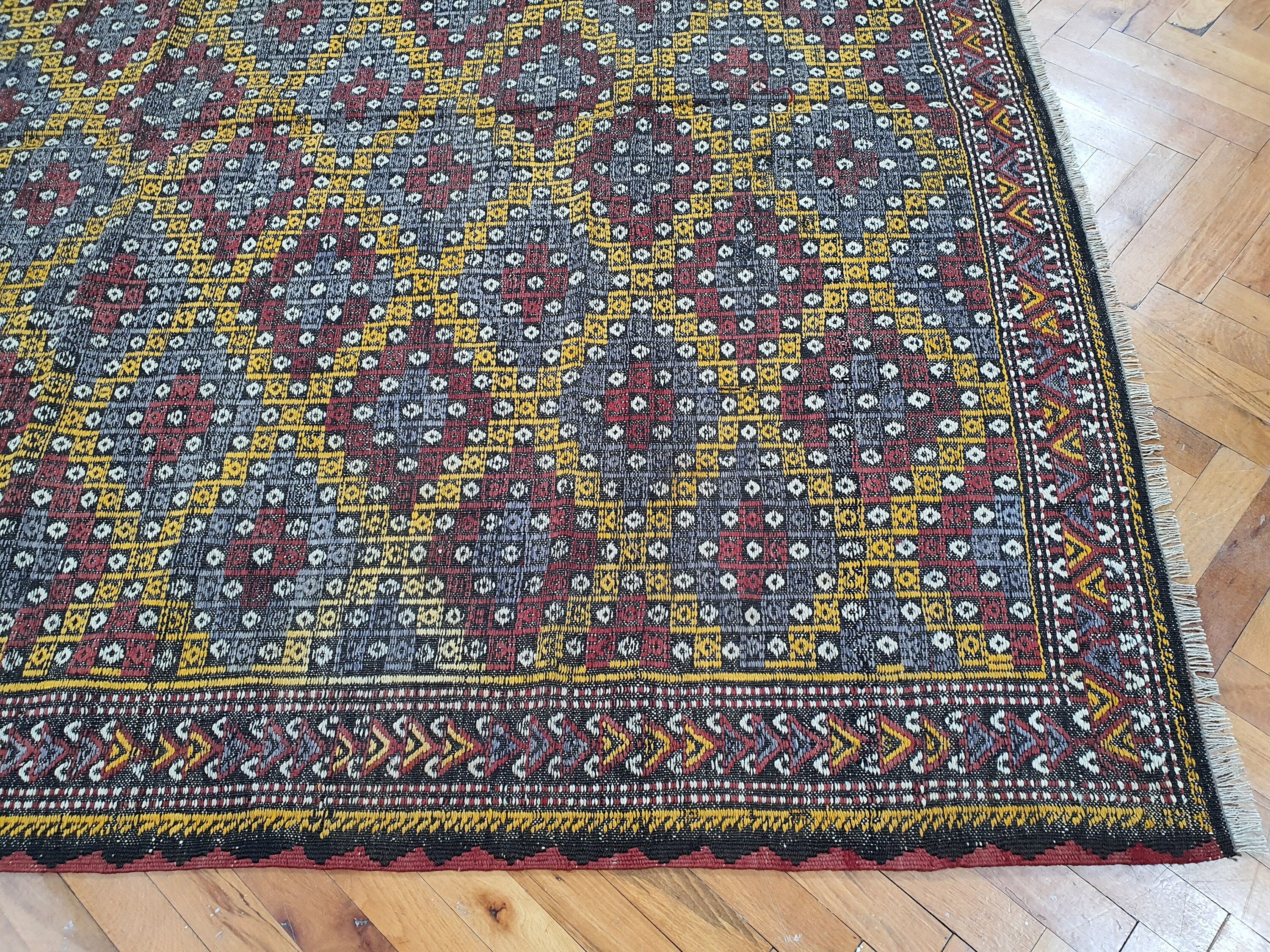 Turkish Kilim Rug 9 x 7 ft Brown Beige Orange Cicim Embroidered Rug, Vintage Southwest Aztec Handmade Wool Kilim, Antique Persian Area Rug