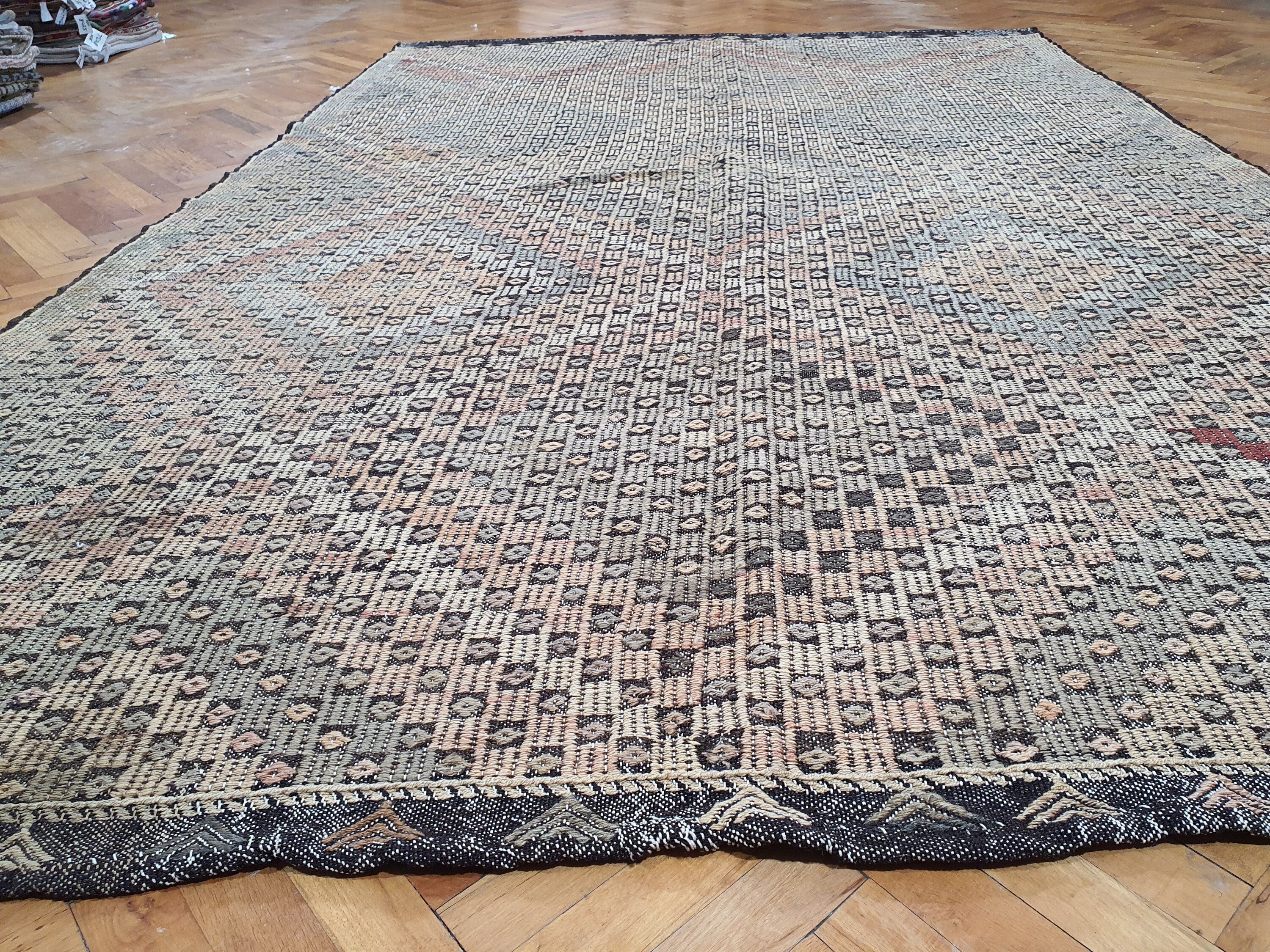 Turkish Kilim Rug 9 x 6 ft Brown Beige Gray Cicim Embroidered Rug, Vintage Southwest Aztec Handmade Natrual Wool Kilim, Antique Persian Rug
