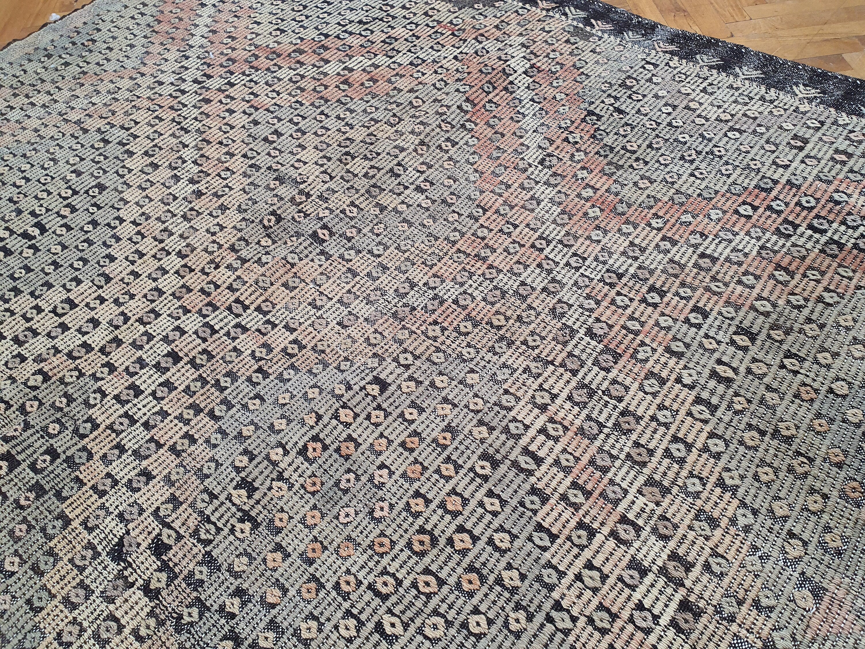 Turkish Kilim Rug 9 x 6 ft Brown Beige Gray Cicim Embroidered Rug, Vintage Southwest Aztec Handmade Natrual Wool Kilim, Antique Persian Rug