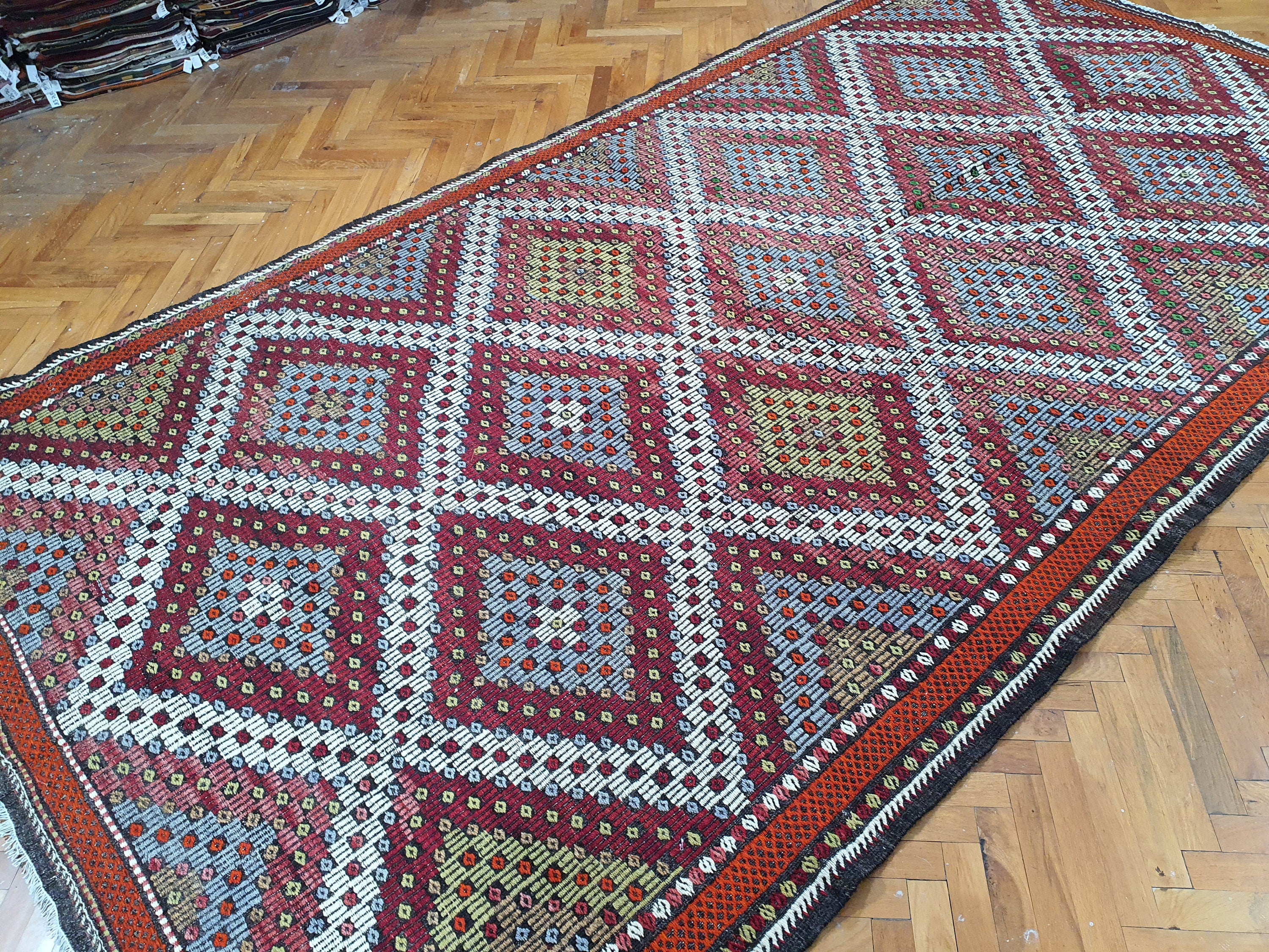 Turkish Anatolian Kilim Rug 11 x 6 ft Large Minimalist 100% Natural Wool Floor Covering, Moroccan Berber Style Handmade Wool Boho Rustic Rug