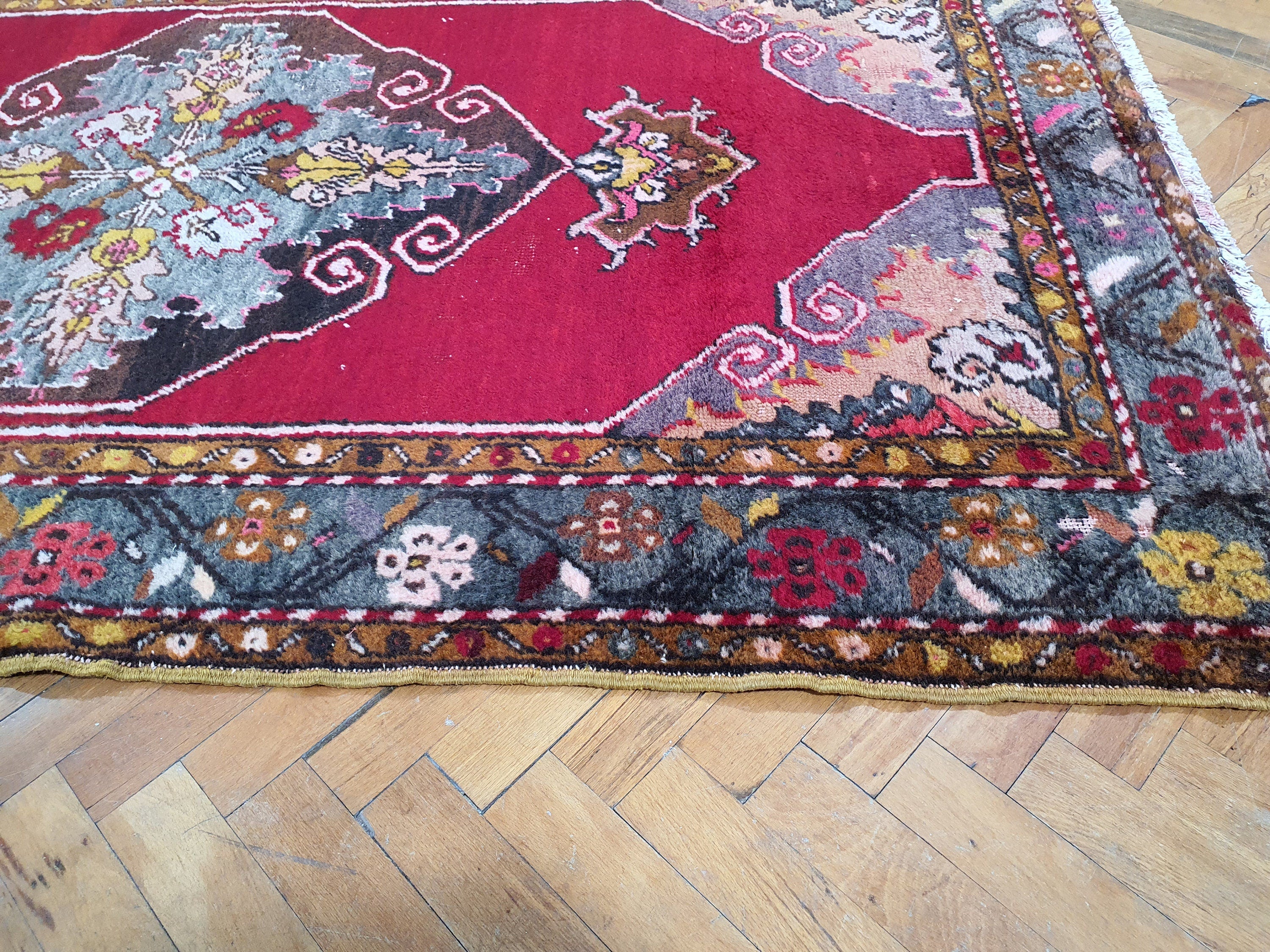 Tapis de couloir Sivas Turquie, 11 x 3 pieds, rouge, bleu, marron, long tapis d'entrée, bohème, rustique, fait à la main, en laine naturelle, motif médaillon persan