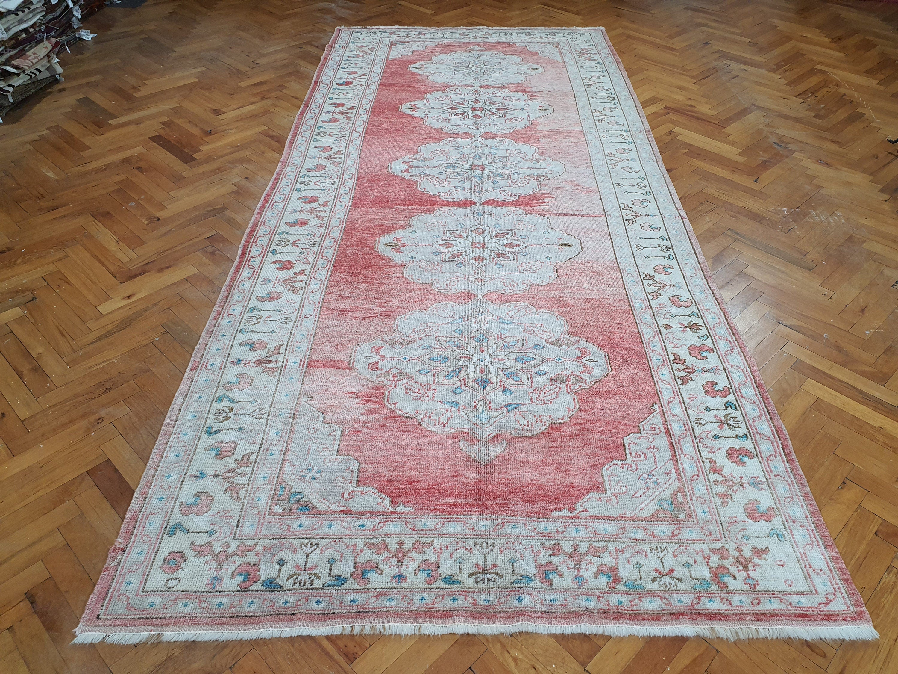 Tapis rustique de style bohème délavé vintage, tapis vieilli, tapis persan délavé pastel, décoration de salon en laine naturelle 11'2''x4'9'' pieds