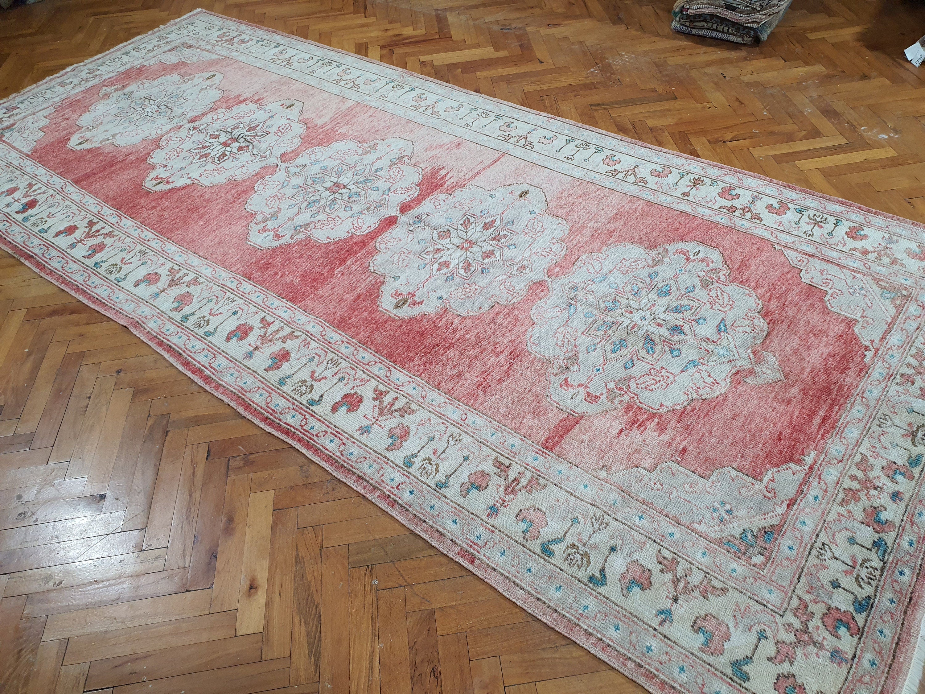 Vintage Faded Bohemian Decor Rustic Rug, Distressed Rug, Pastel Wash Persian Area Rug, Natural Wool Living Room Decor 11'2''x4'9'' feet