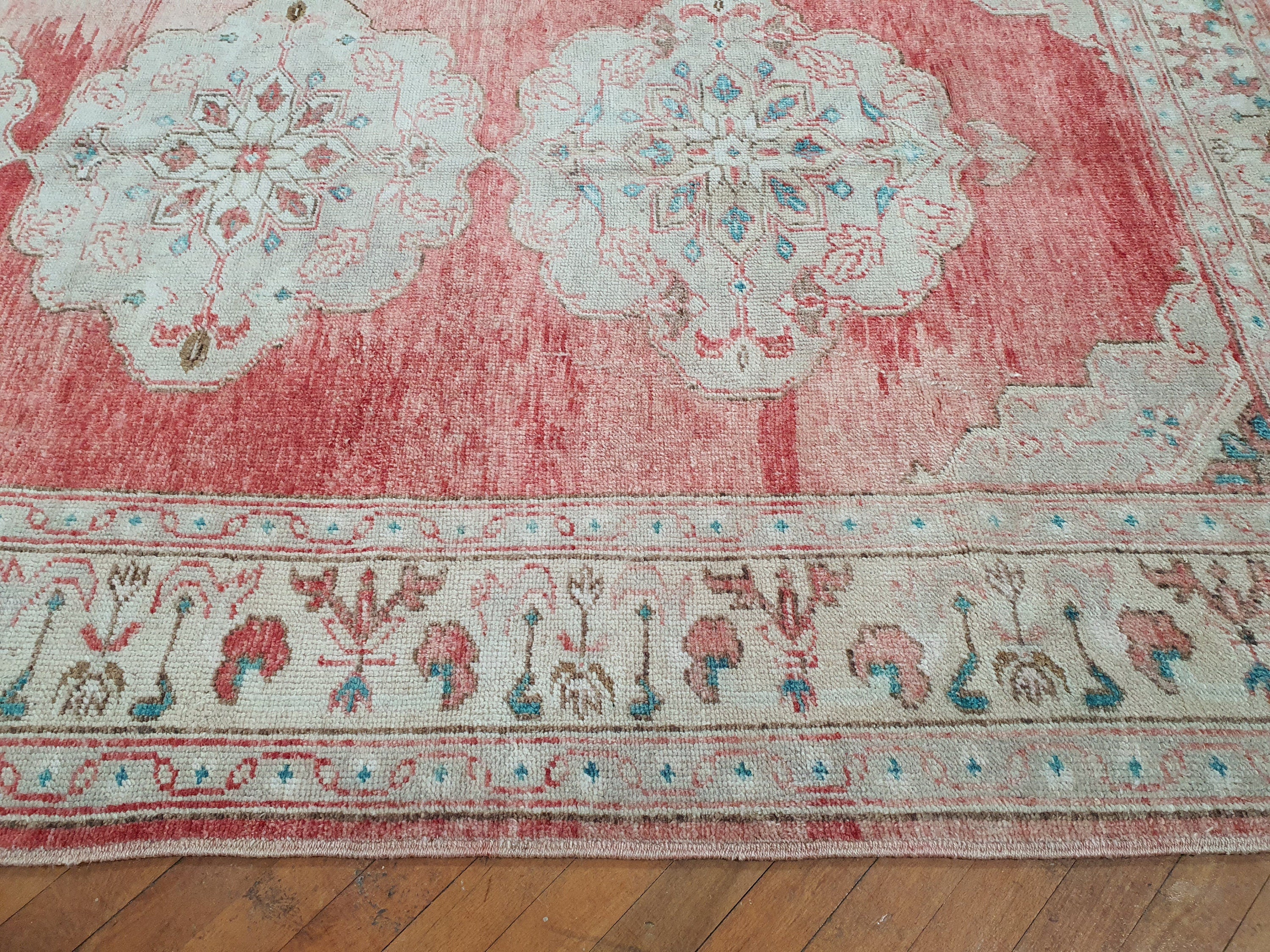 Vintage Faded Bohemian Decor Rustic Rug, Distressed Rug, Pastel Wash Persian Area Rug, Natural Wool Living Room Decor 11'2''x4'9'' feet