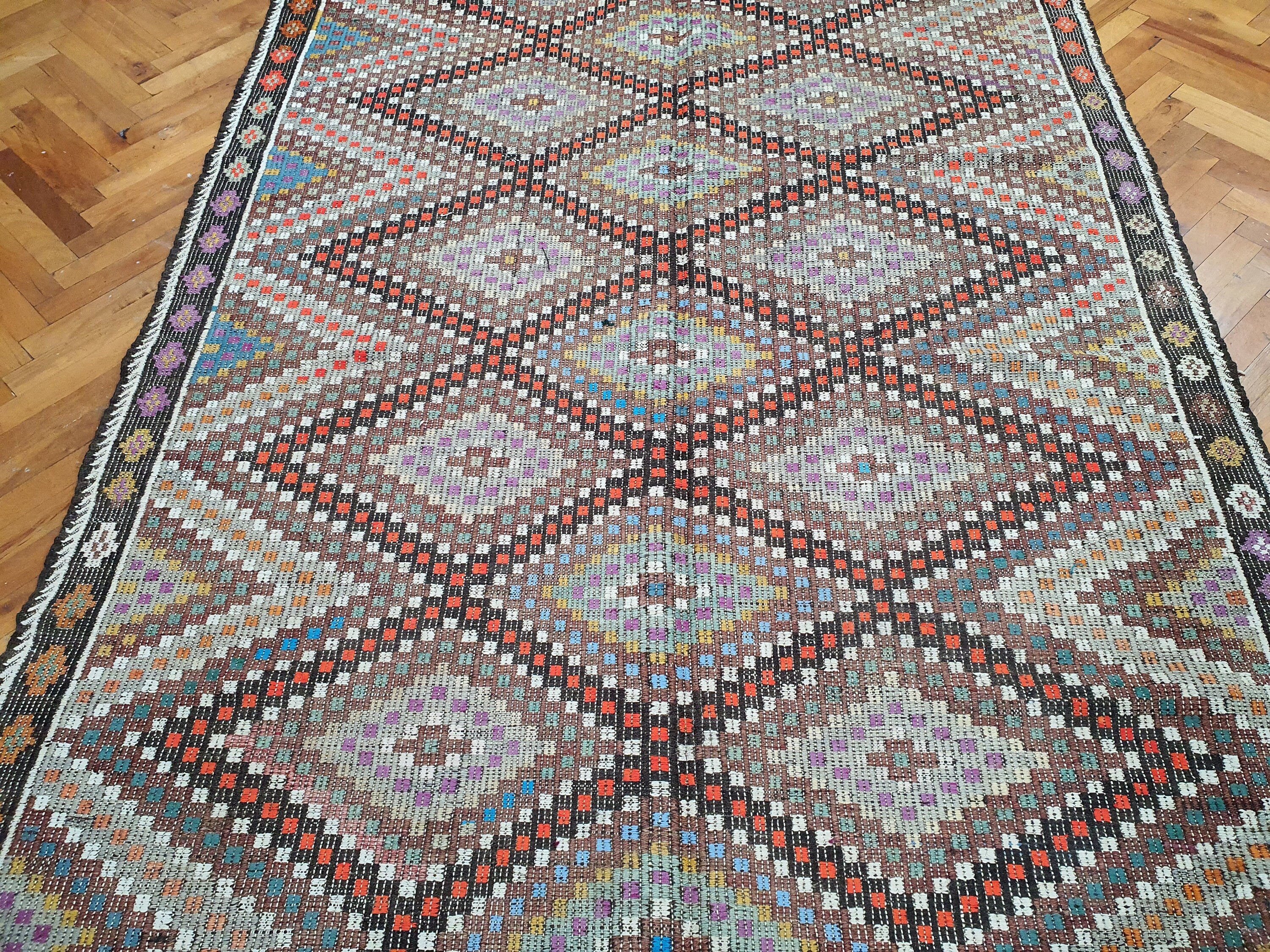 Alfombra de lana tejida a mano estilo marroquí con decoración vintage, estilo persa, estilo bohemio, estilo turco colorido, 9'2'' x 5'4''