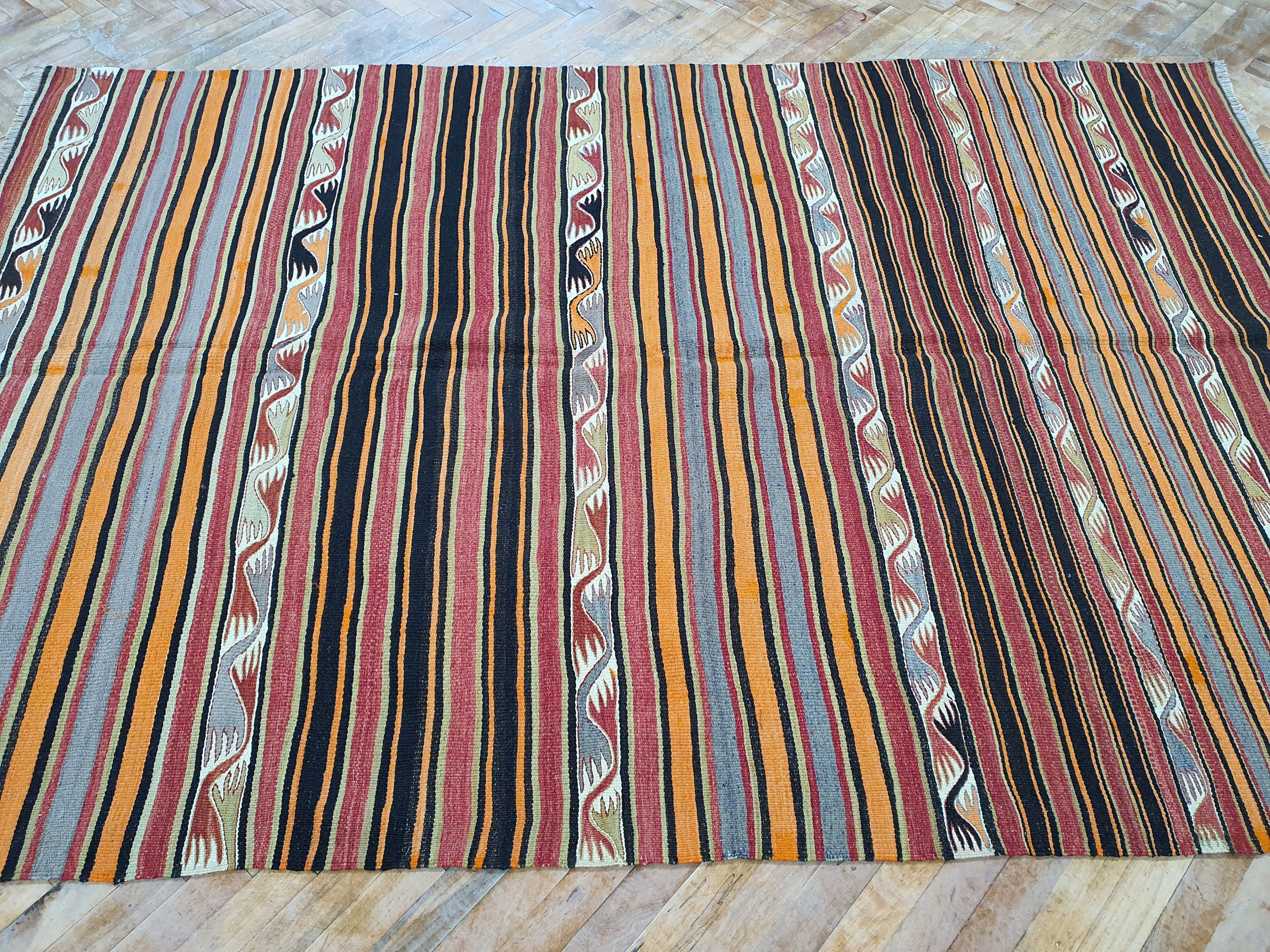 Vintage Decor Persian Area Kilim Living Room, Moroccan Style Handwoven Wool Rug, Bohemian Decor Rustic Rug, Colorful Turkish Rug 7'5''x'5'ft