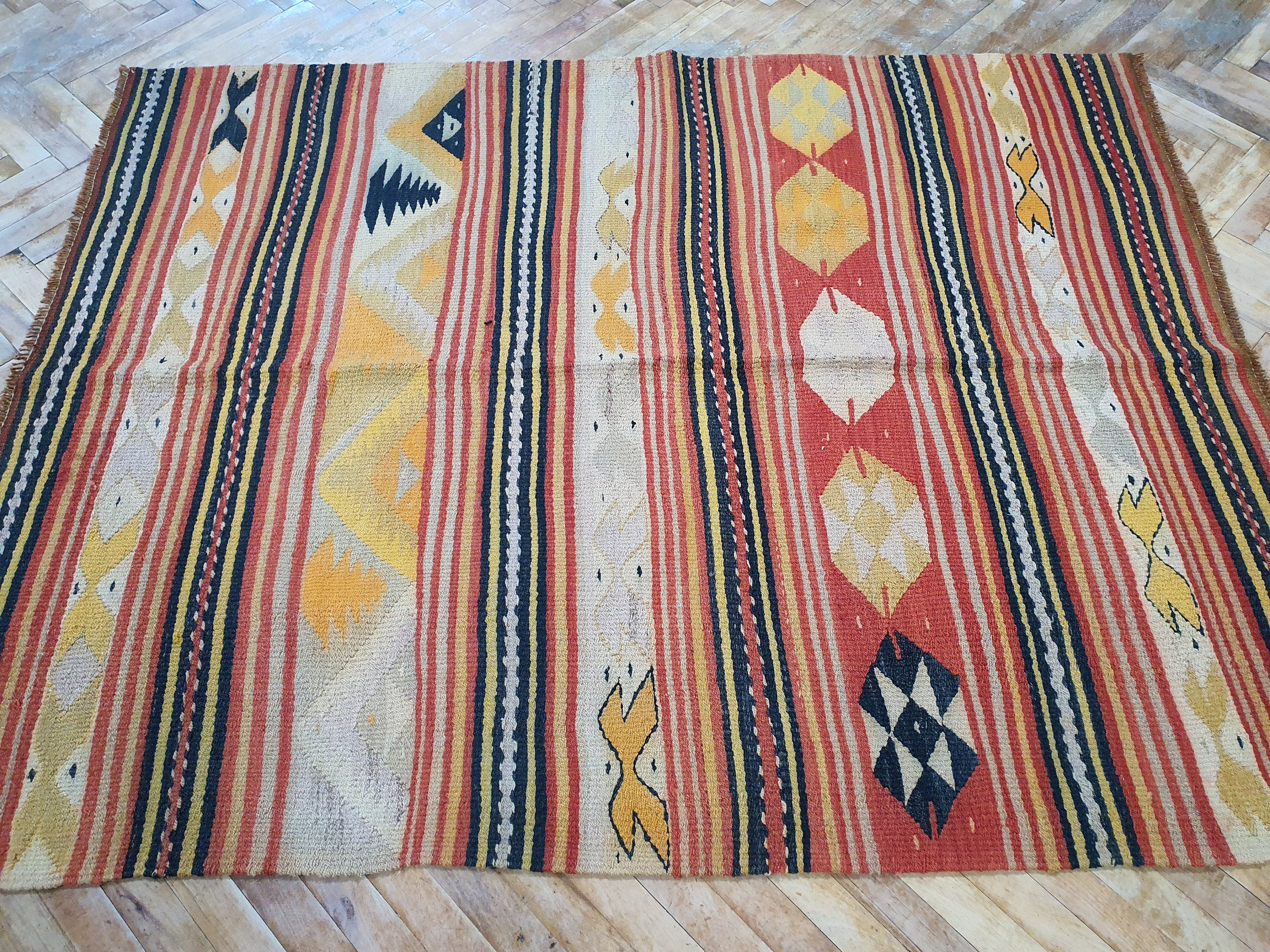 Vintage Persian Kilim Rug, Vintage Turkish Rug, Vintage Rug, Handwoven Wool Rug, Tribal Nomadic Rug, Turkish Home Living, 5'9''x4'6'' feet