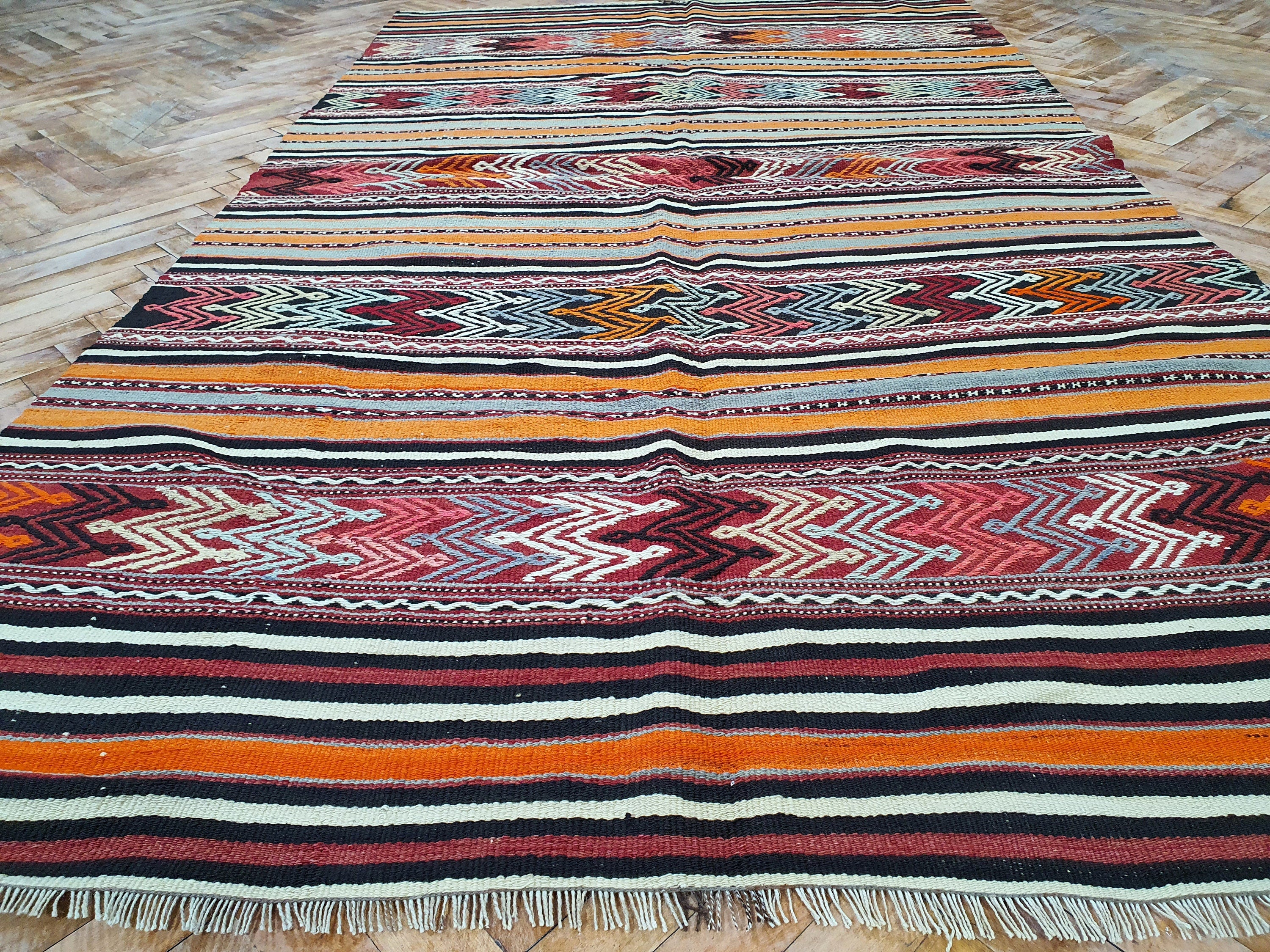 Tribal Kilim Rug, Living Room Rug, Rustic Rug, Organic Wool Rug, Antique Rugs, Ethnic Boho Brown and Orange Persian Area Rug 7'9''x4'6'' ft