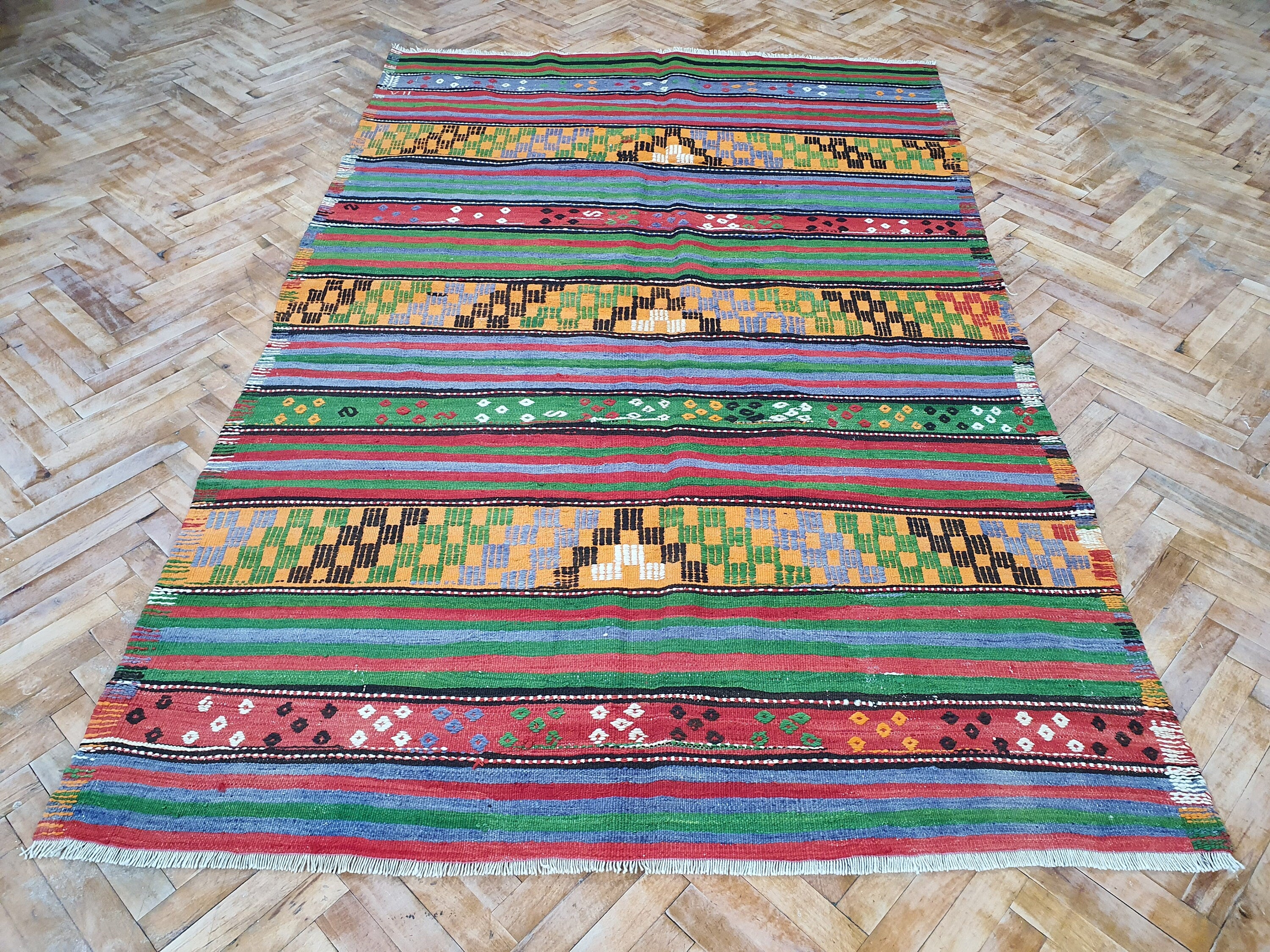 Alfombra de lana tejida a mano estilo marroquí con decoración vintage, estilo persa, estilo bohemio, estilo turco colorido, 7'9'' x 5'ft