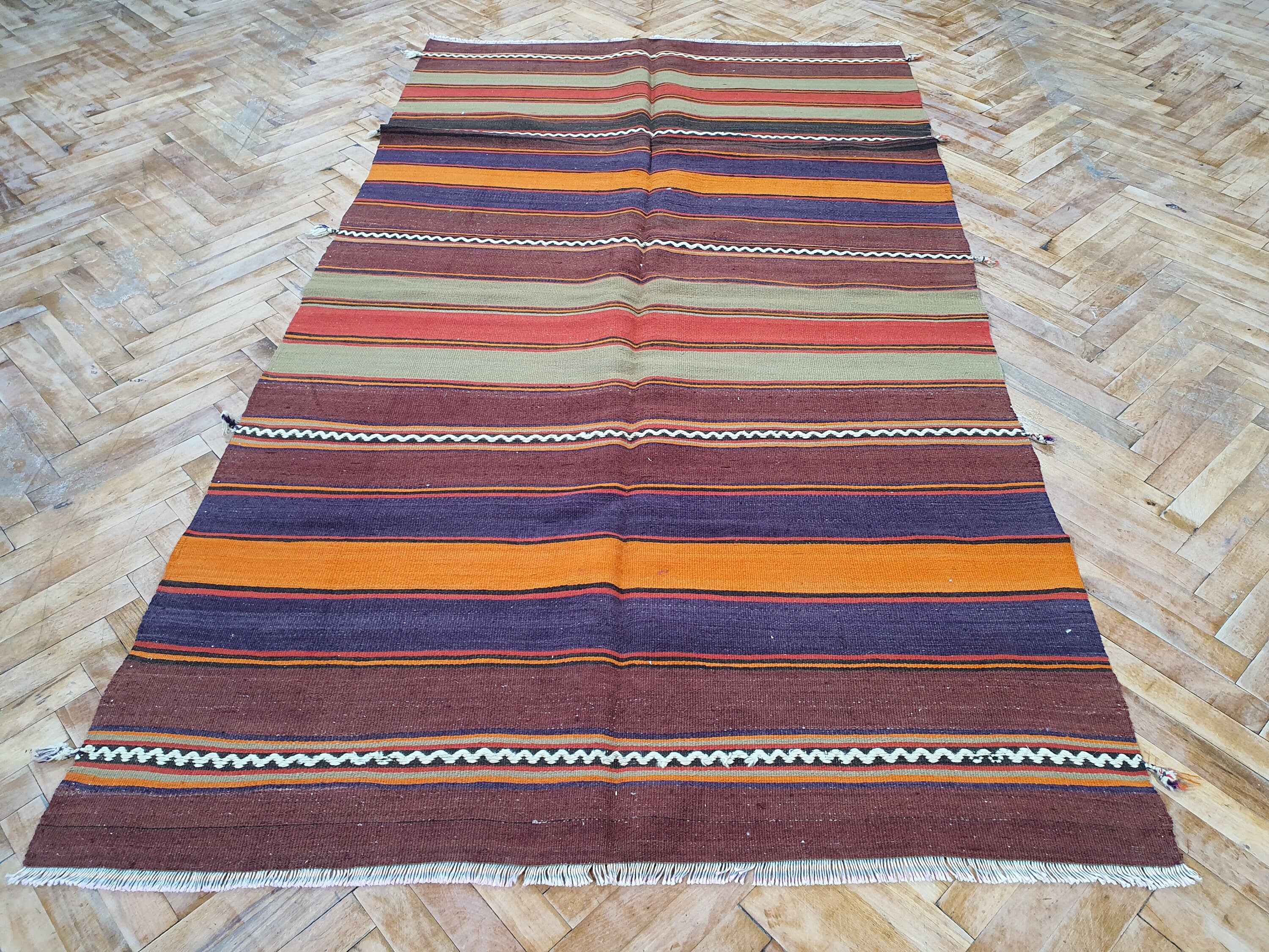 Turkish Kilim Rug, Handmade Organic Wool Rug, Anatolian Tribal Nomadic Moroccan Bohemian Living Room Rustic Decor Persian Area Rug 7'3"x4'4'