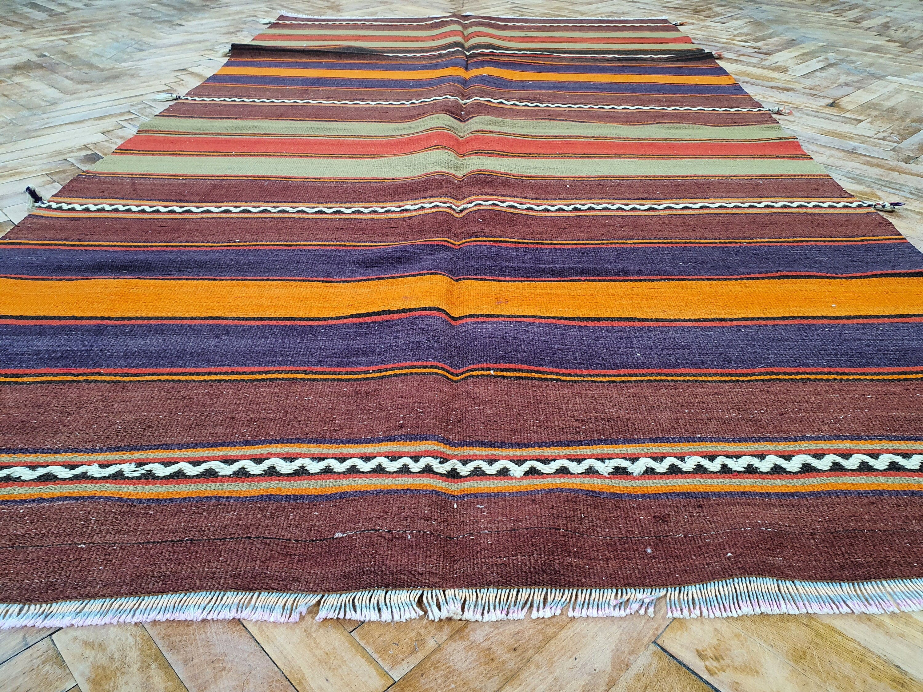 Turkish Kilim Rug, Handmade Organic Wool Rug, Anatolian Tribal Nomadic Moroccan Bohemian Living Room Rustic Decor Persian Area Rug 7'3"x4'4'