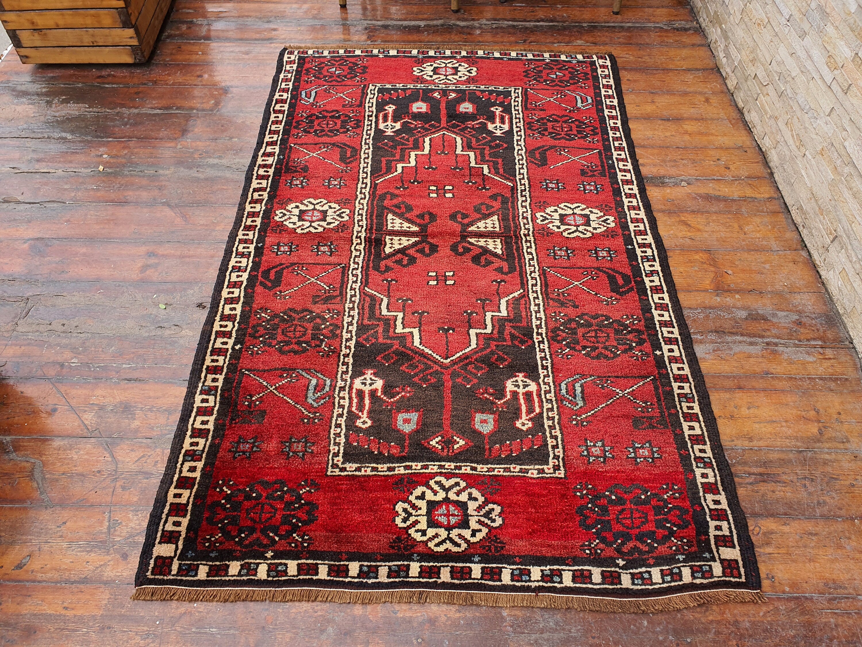 Red and Black Antique Anatolian Area Rug ''6'' x 3'7''