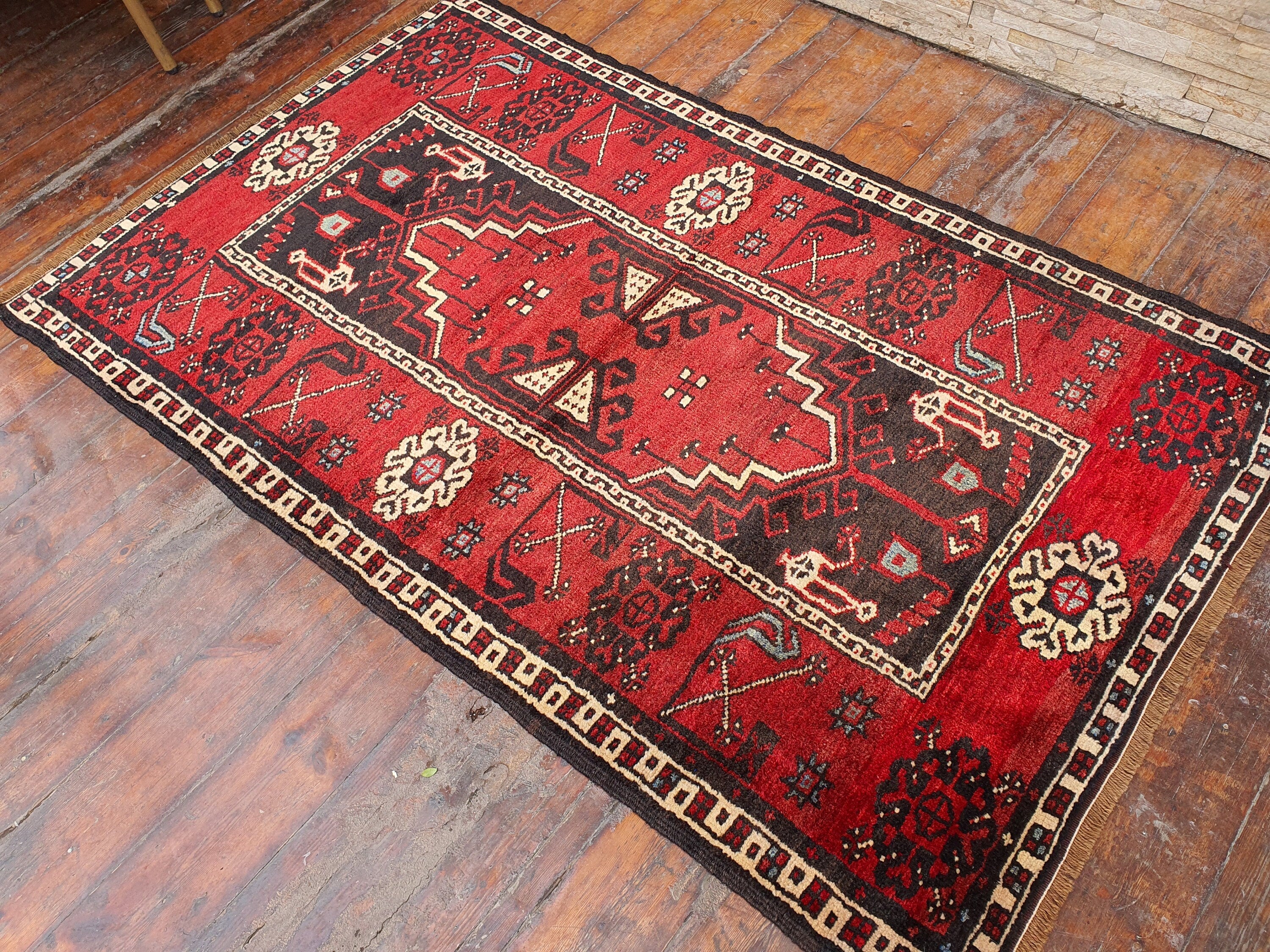 Red and Black Antique Anatolian Area Rug ''6'' x 3'7''