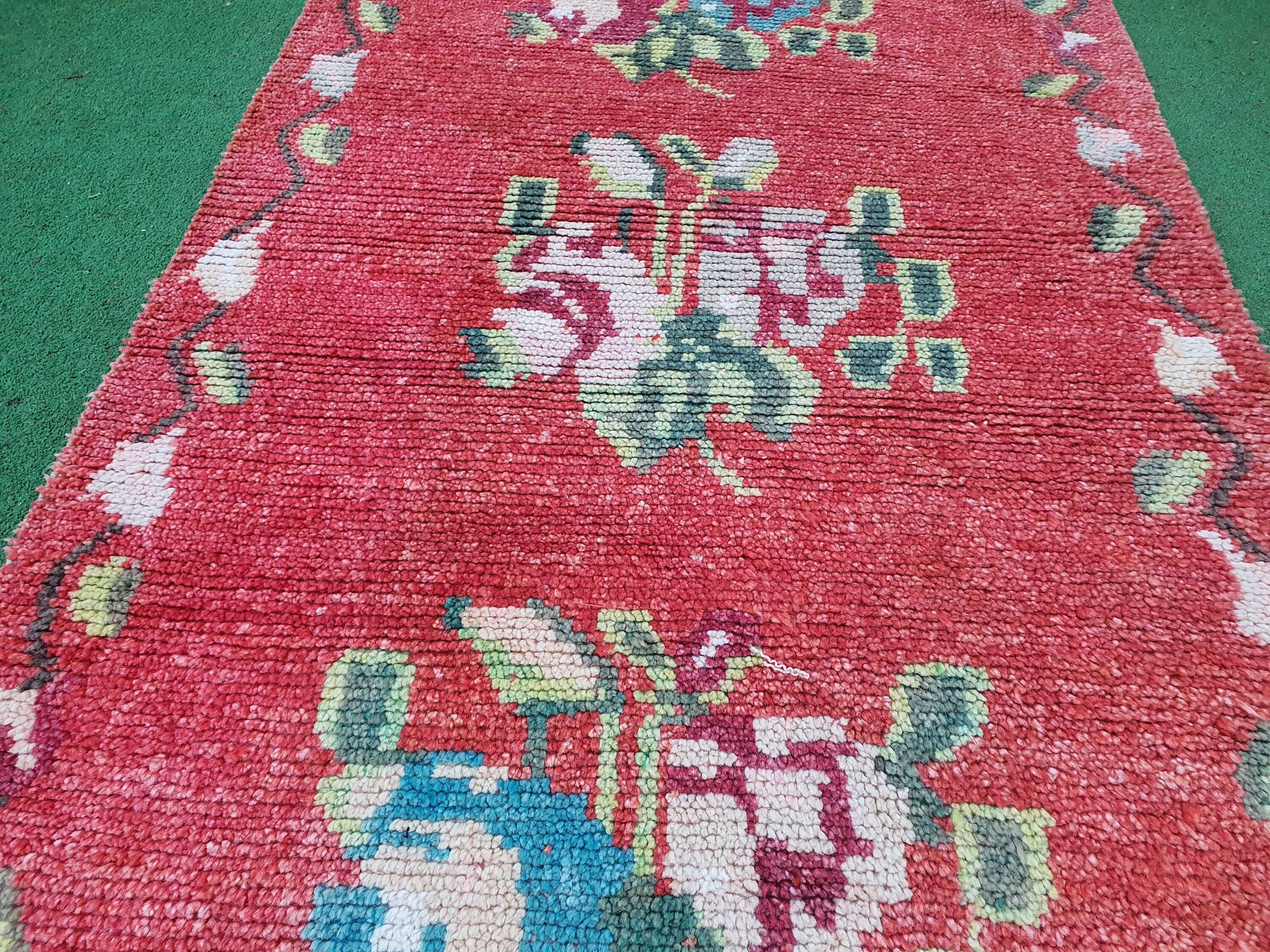 Herki Turkish Runner Rug 12 x 3 ft Long Persian Moroccan Style Natural Wool Recycled Rug, Bohemian Rustic Decor Vintage Oriental Hallway Rug