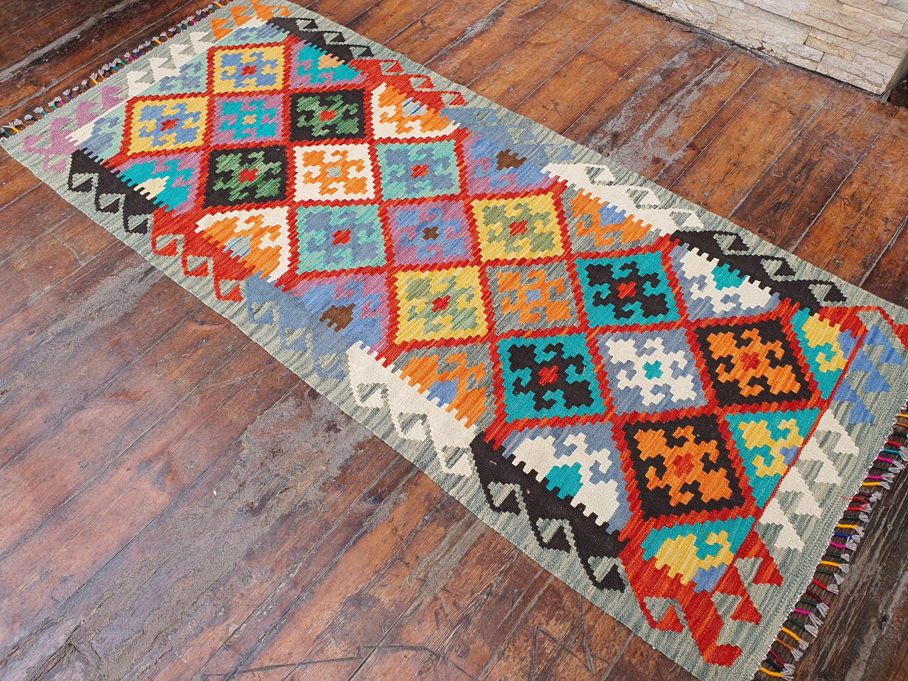 Turkish Kilim Rug, 6 ft 3 in x 2 ft 6 in Small Hallway Runner Rug
