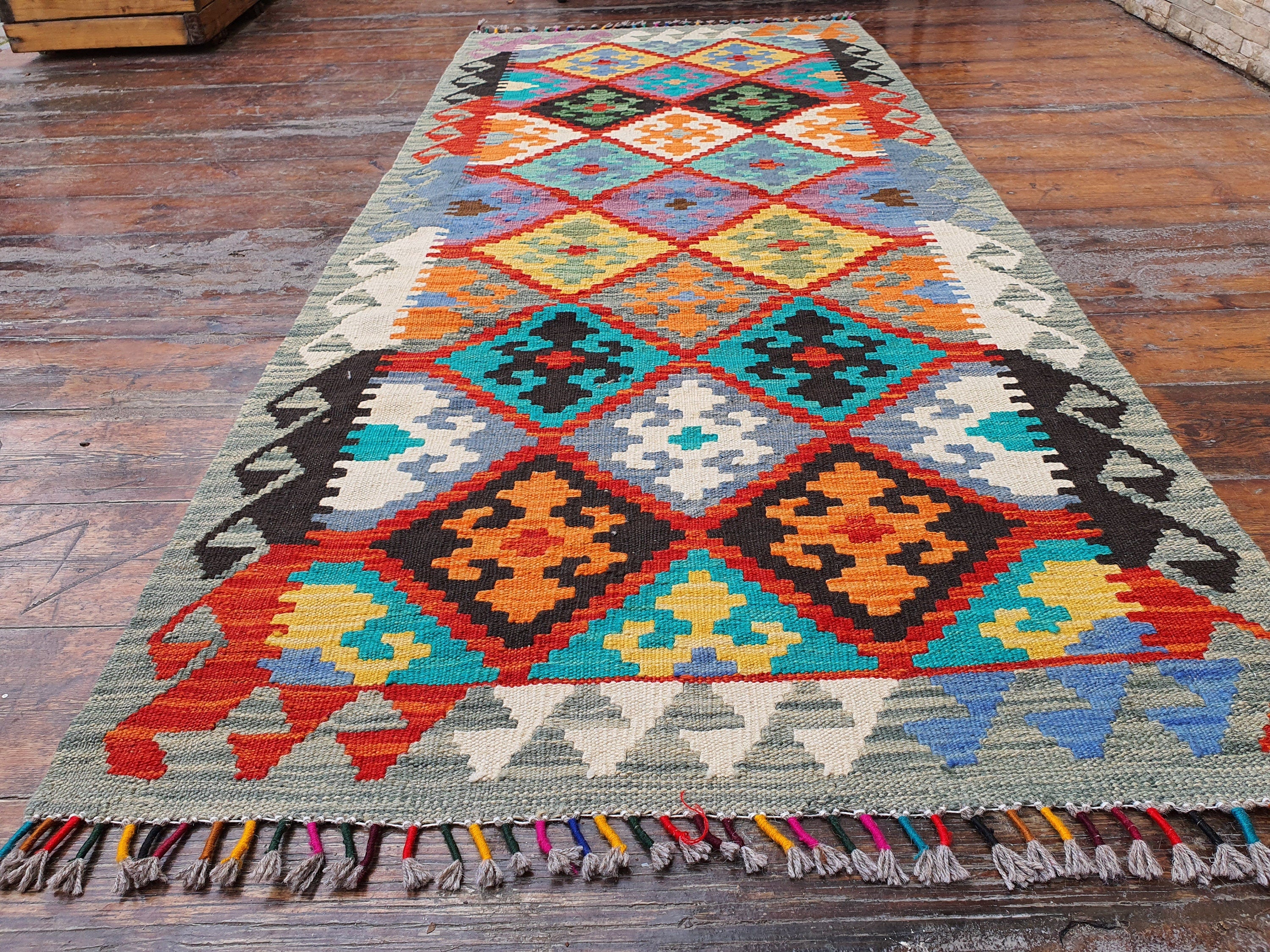 Turkish Kilim Rug, 6 ft 3 in x 2 ft 6 in Small Hallway Runner Rug