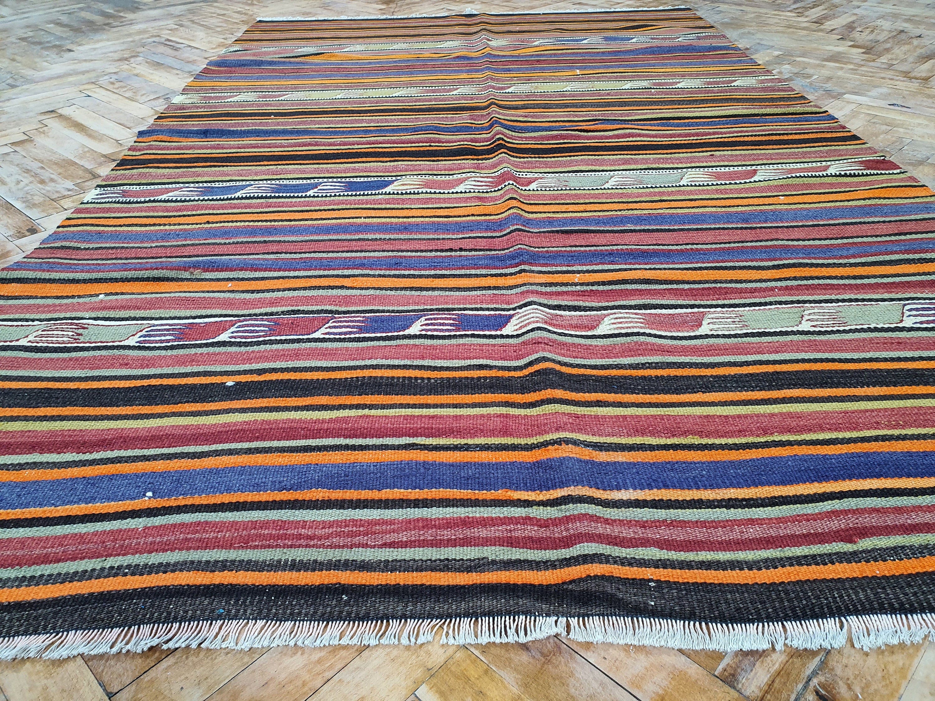 Alfombra de piso rústica turca bohemia vintage Oushak, alfombra persa de lana orgánica hecha a mano, alfombra reciclada de Anatolia colorida de 7'2" x 4'6''ft