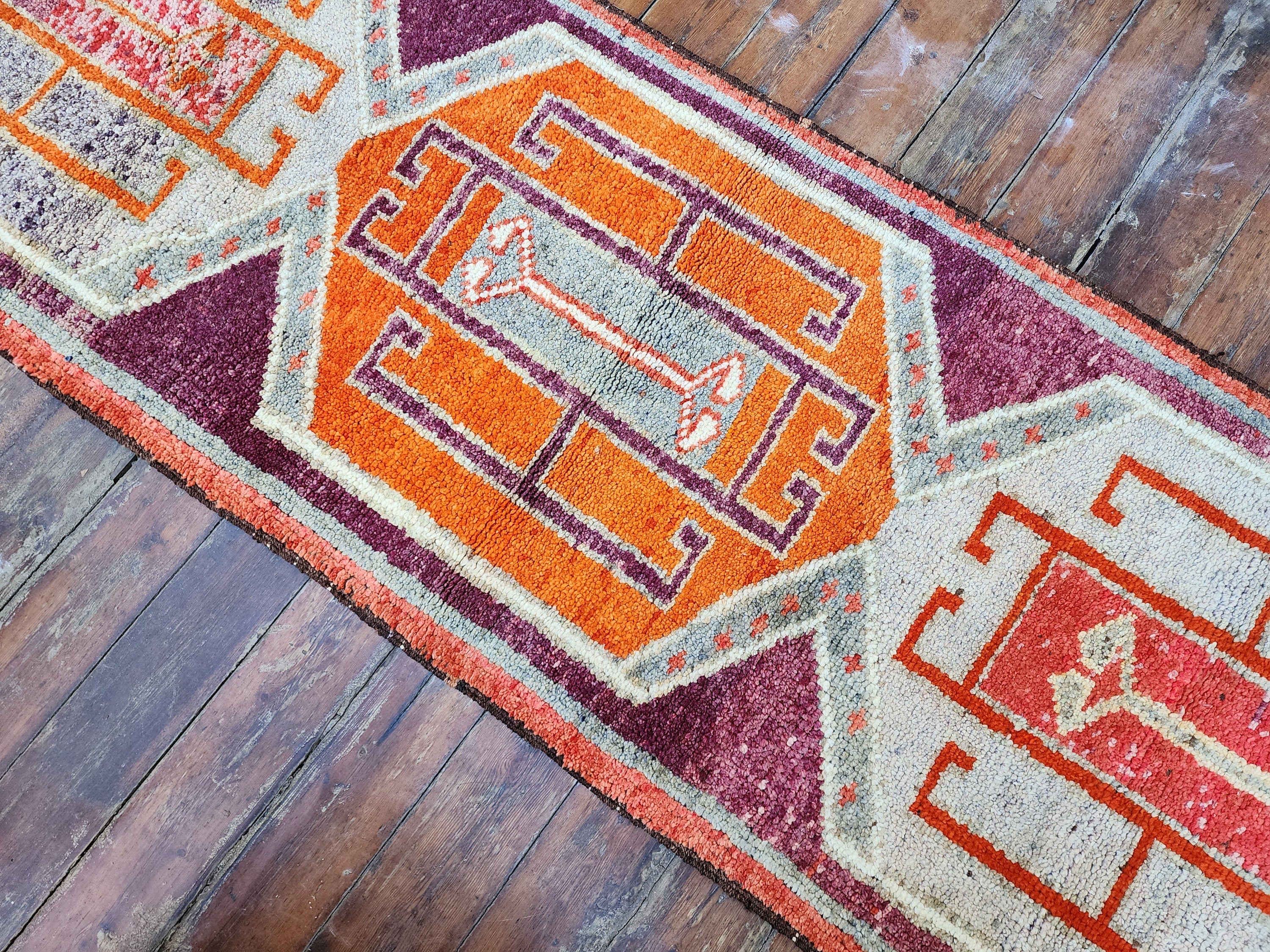 Pale Turkish Oushak Hallway Runner Rug, Bohemian Rustic Decor Distressed Muted Color Rug, Handmade Natural Wool Persian Area Rug 10'9"x2'9"