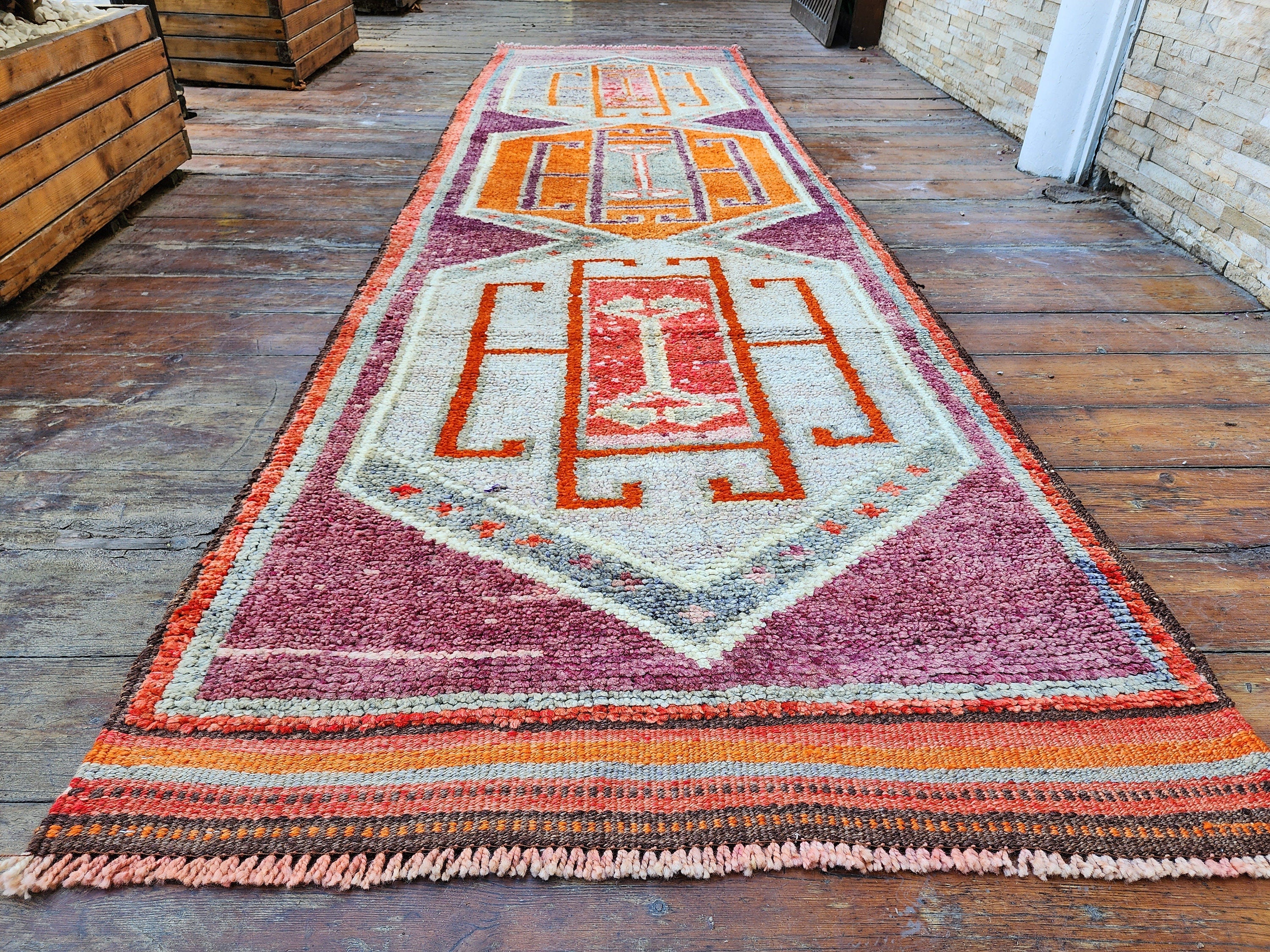 Pale Turkish Oushak Hallway Runner Rug, Bohemian Rustic Decor Distressed Muted Color Rug, Handmade Natural Wool Persian Area Rug 10'9"x2'9"