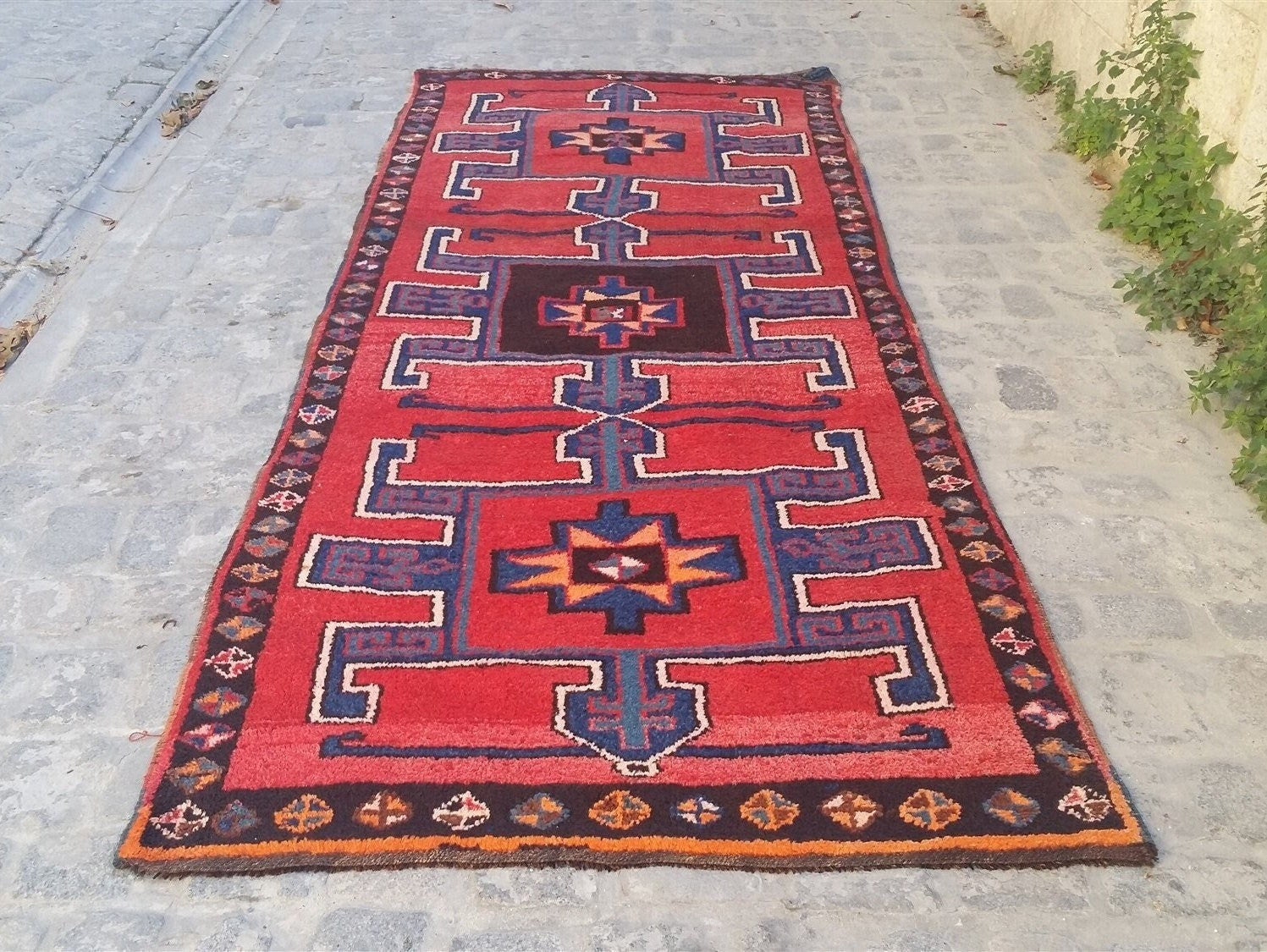 Large Carpet, Vintage Rug, Turkish Rug, Home Decor Carpet, 58x110 inches Red Rug, Bohemian Oversize 2024 Carpet, Wool Salon Rug, 6241