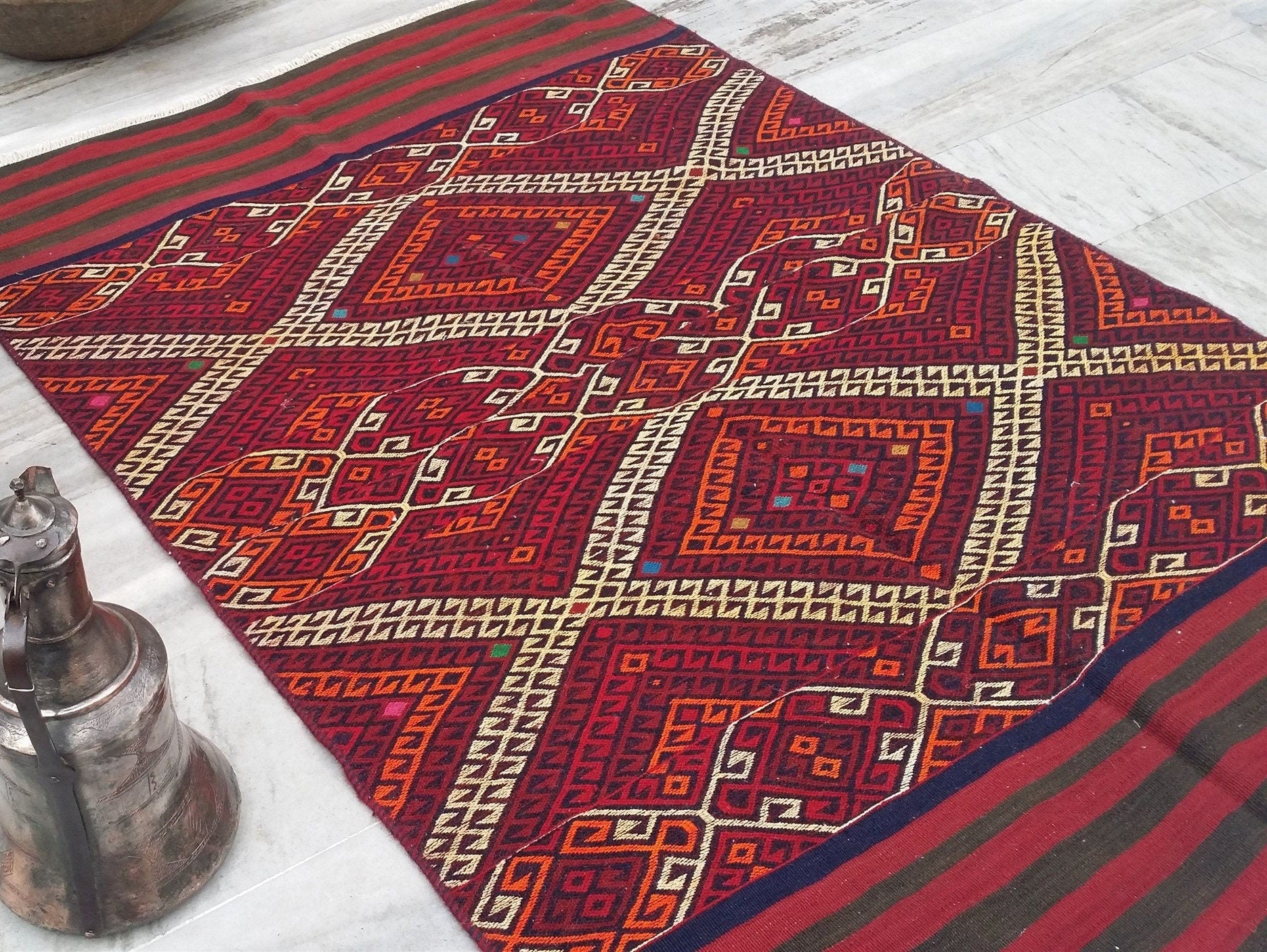 Kilim persa con decoración vintage para sala de estar, 1,93 m x 1,33 m