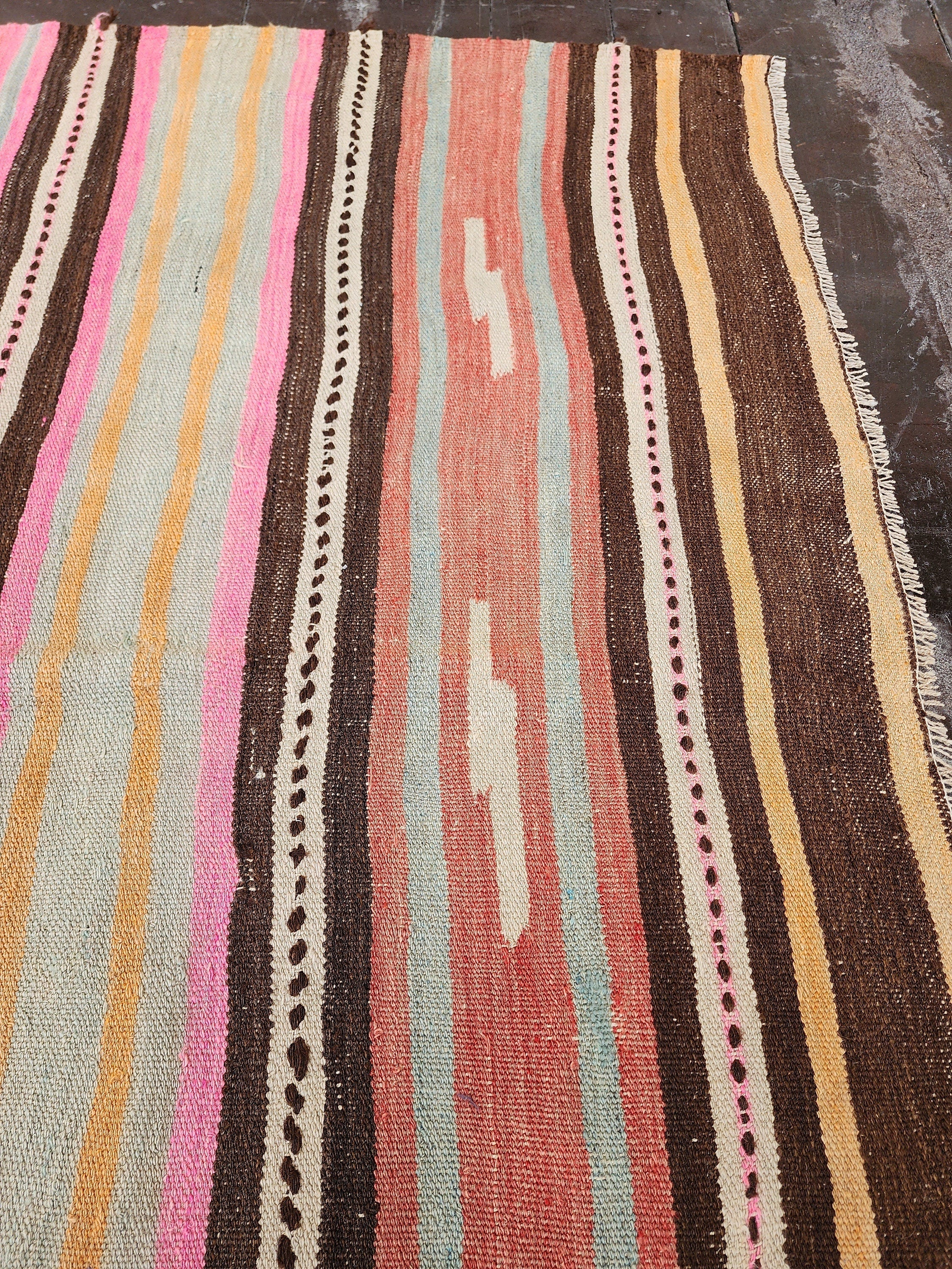Tribal Kilim Rug, Living Room Rug, Rustic Rug, Organic Wool Rug, Antique Rugs, Ethnic BohoOrange and Green Cicim Persian Area Rug 8.4*6ft