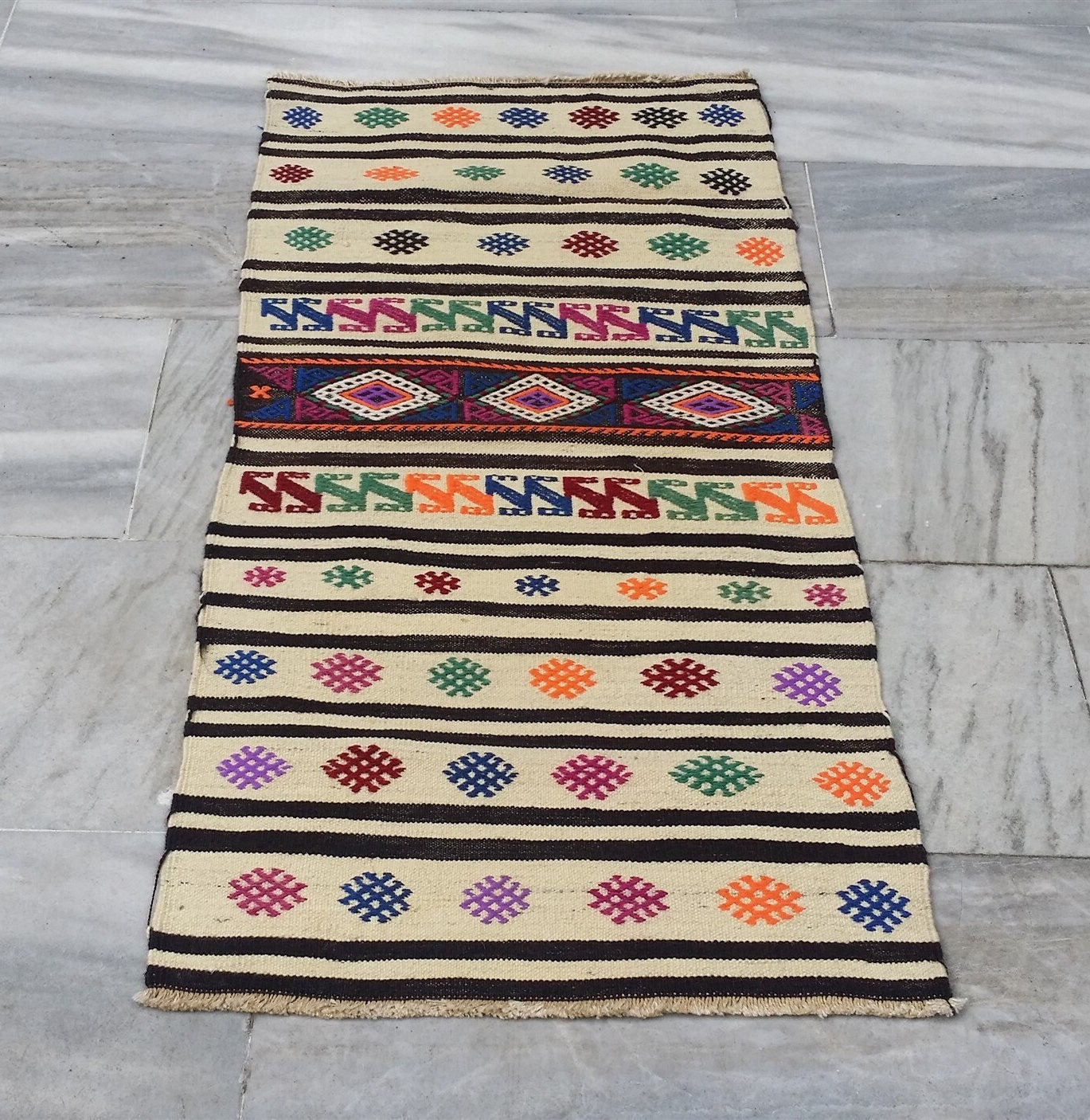 Balikesir Turkey Kilim Runner Rug 3 ft 1 in x 1 ft 1 in