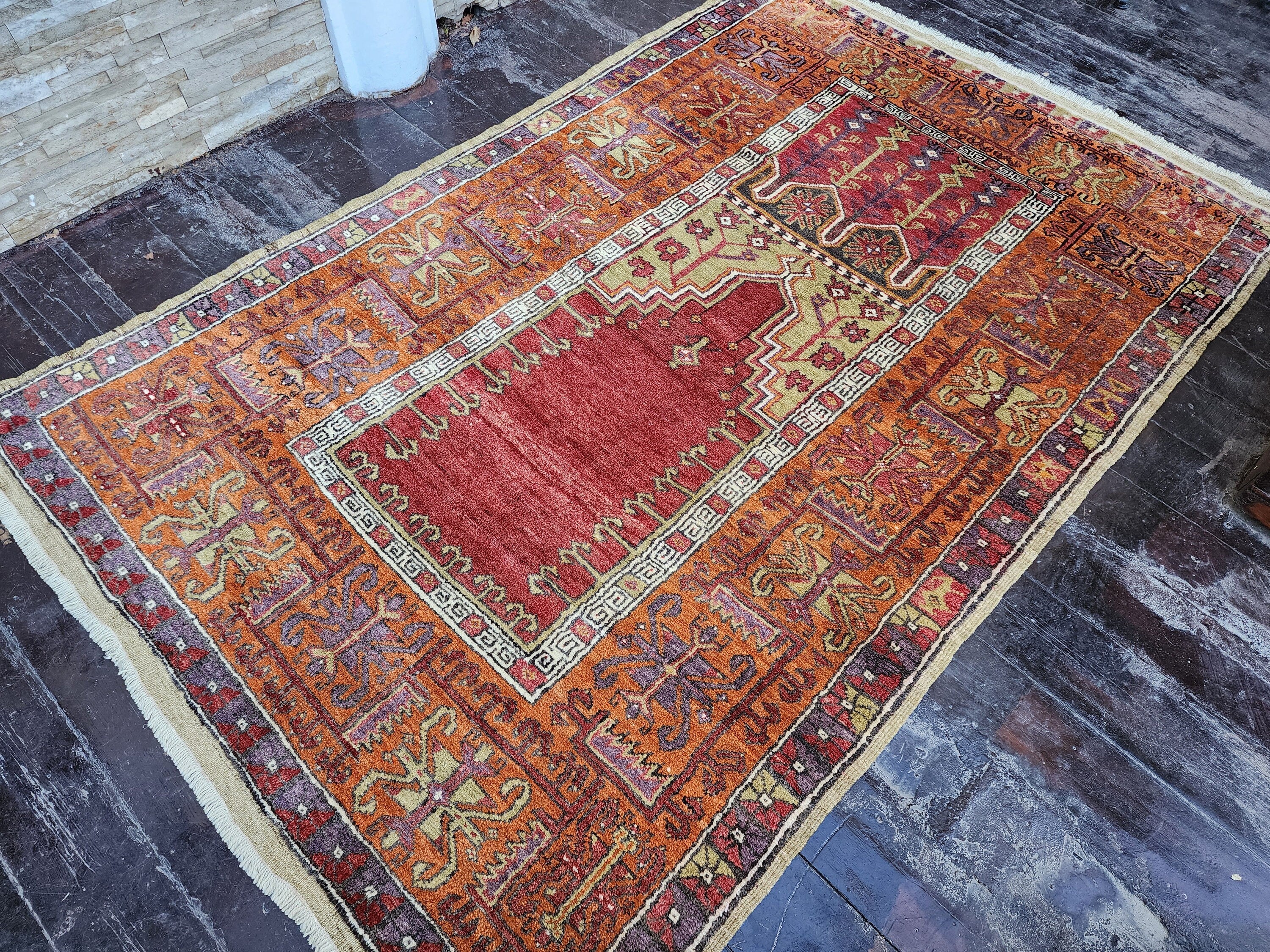 Antique Konya Turkish Rug, 7 ft x 5 ft Tribal Prayer Rug