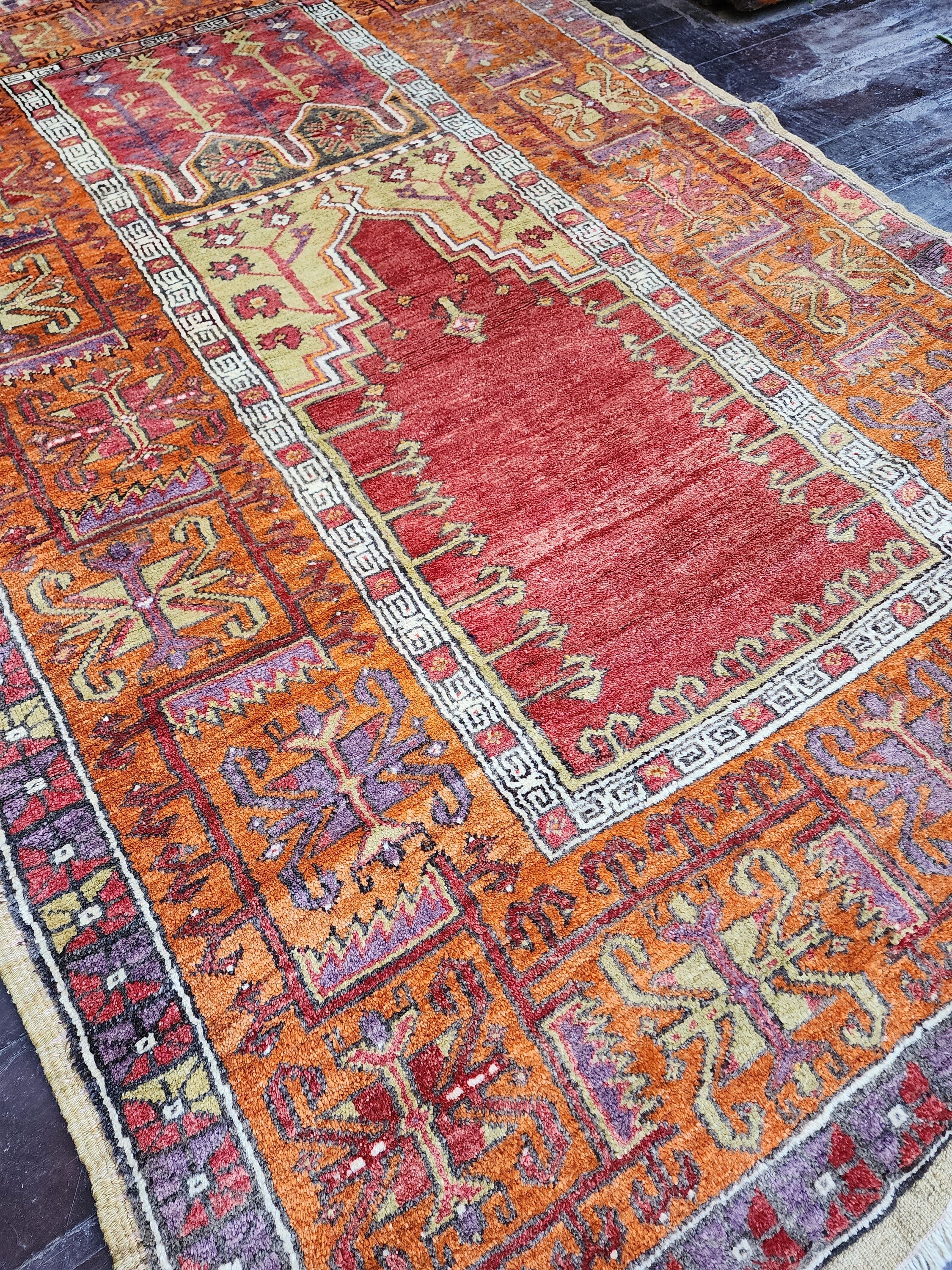 Antique Konya Turkish Rug, 7 ft x 5 ft Tribal Prayer Rug
